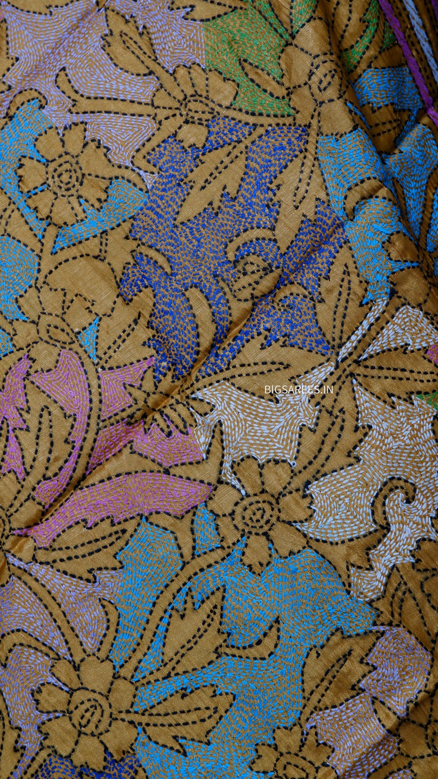 Kantha Art Silk Stole | Mustard | 22" |
