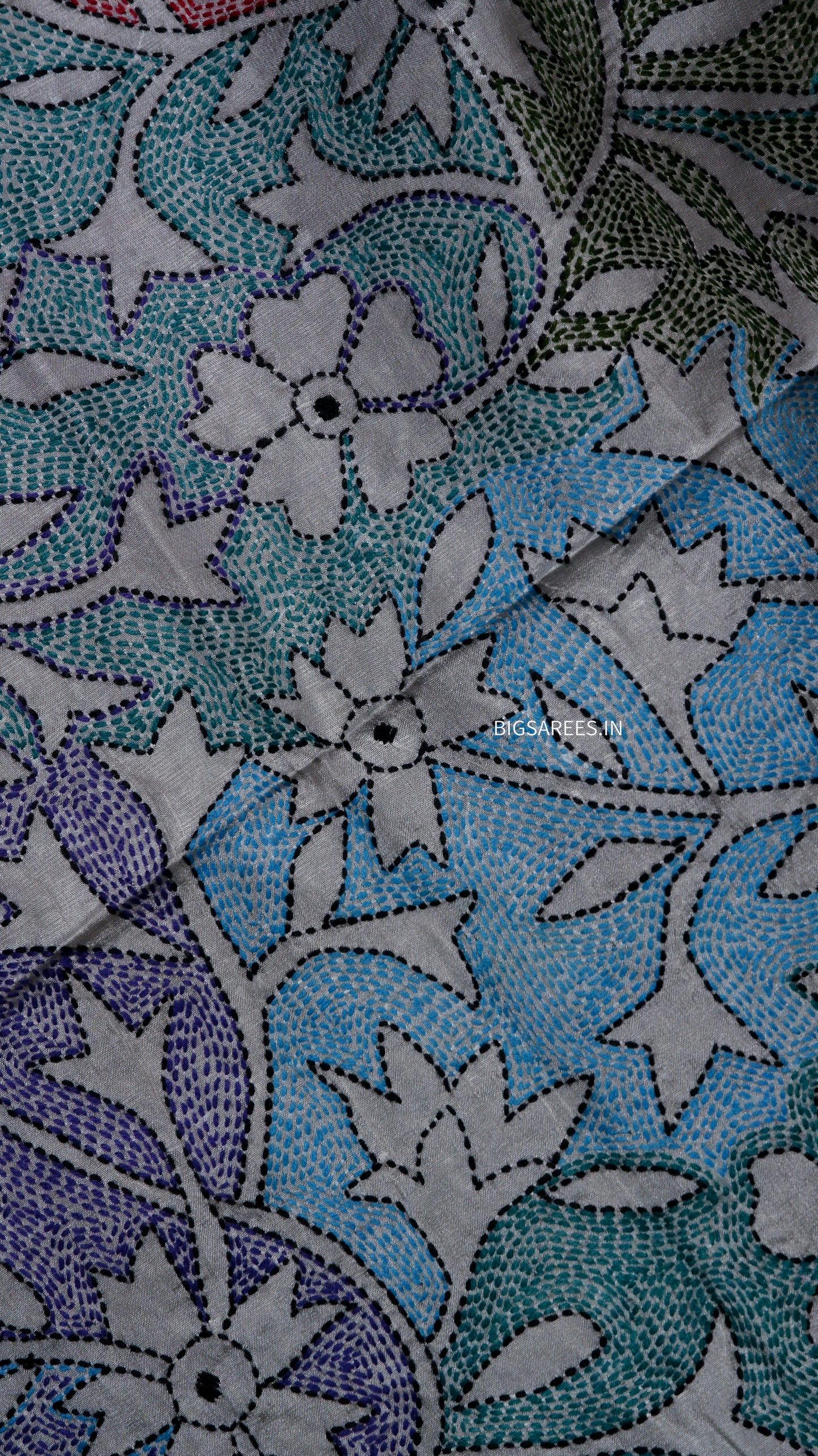 Kantha Art Silk Stole | White | 22" |