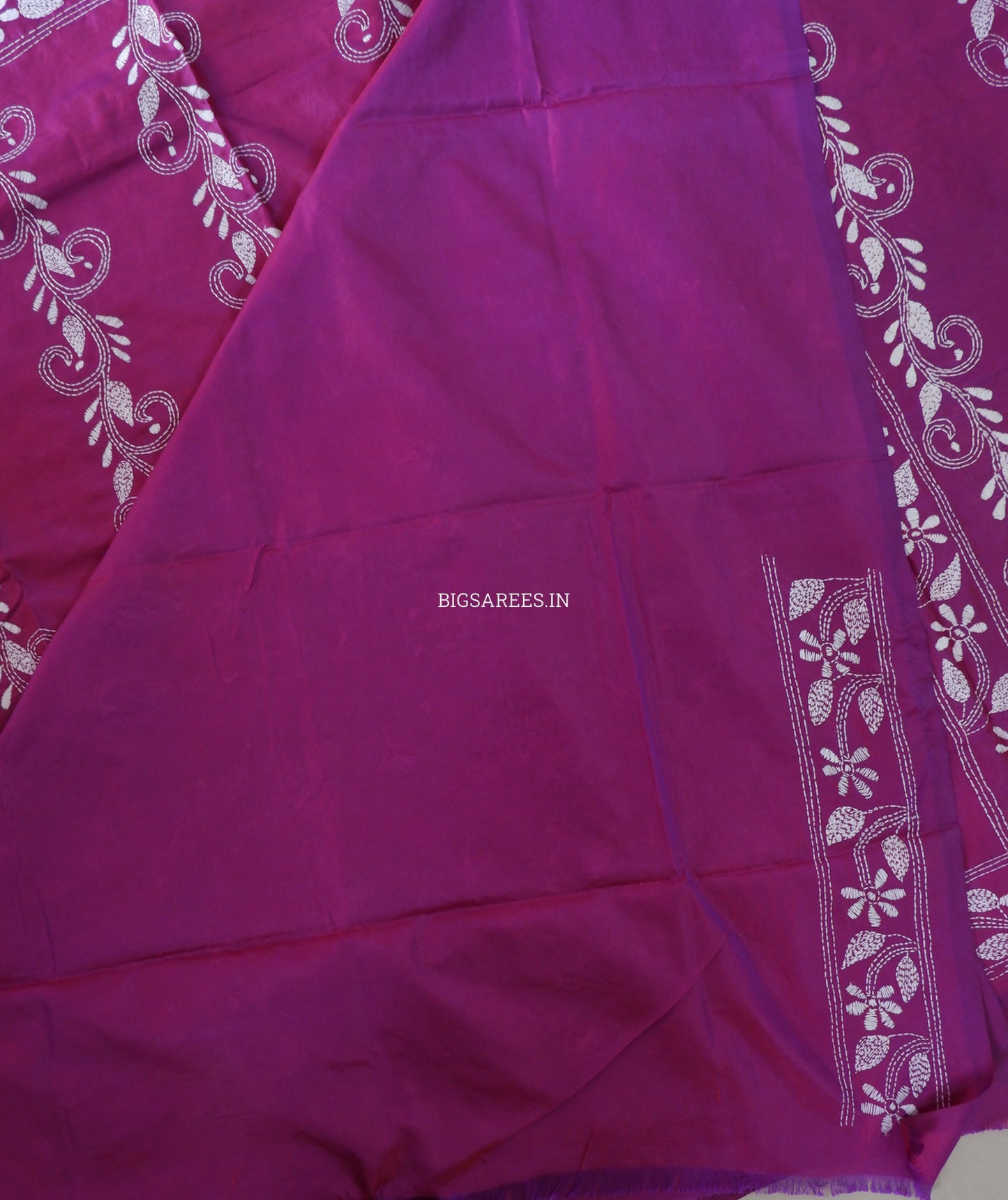 Kantha Stitch Hand Embroidered Saree | Blended Bangalore Silk / Art Silk | Deep Violet
