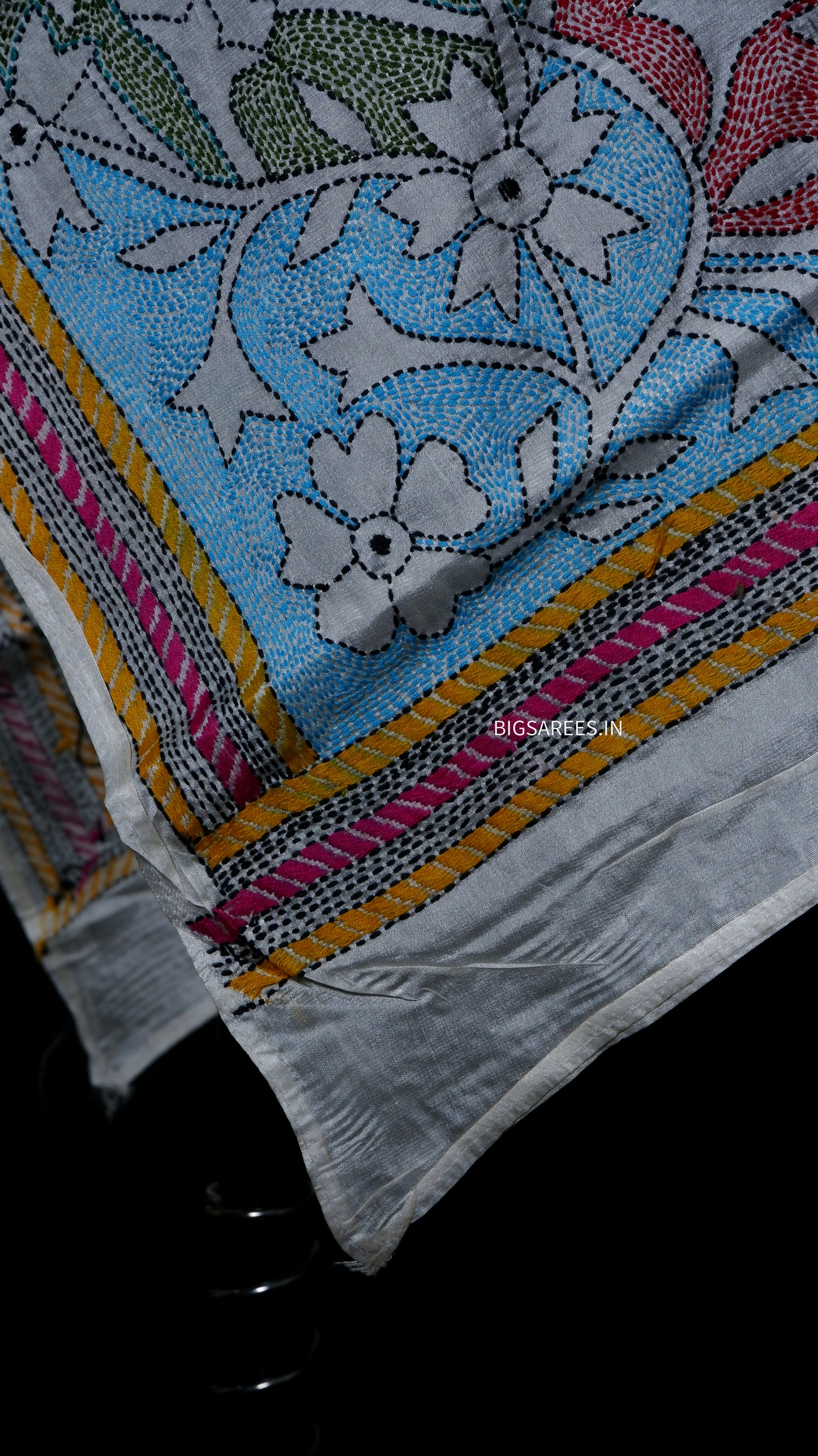 Kantha Art Silk Stole | White | 22" |