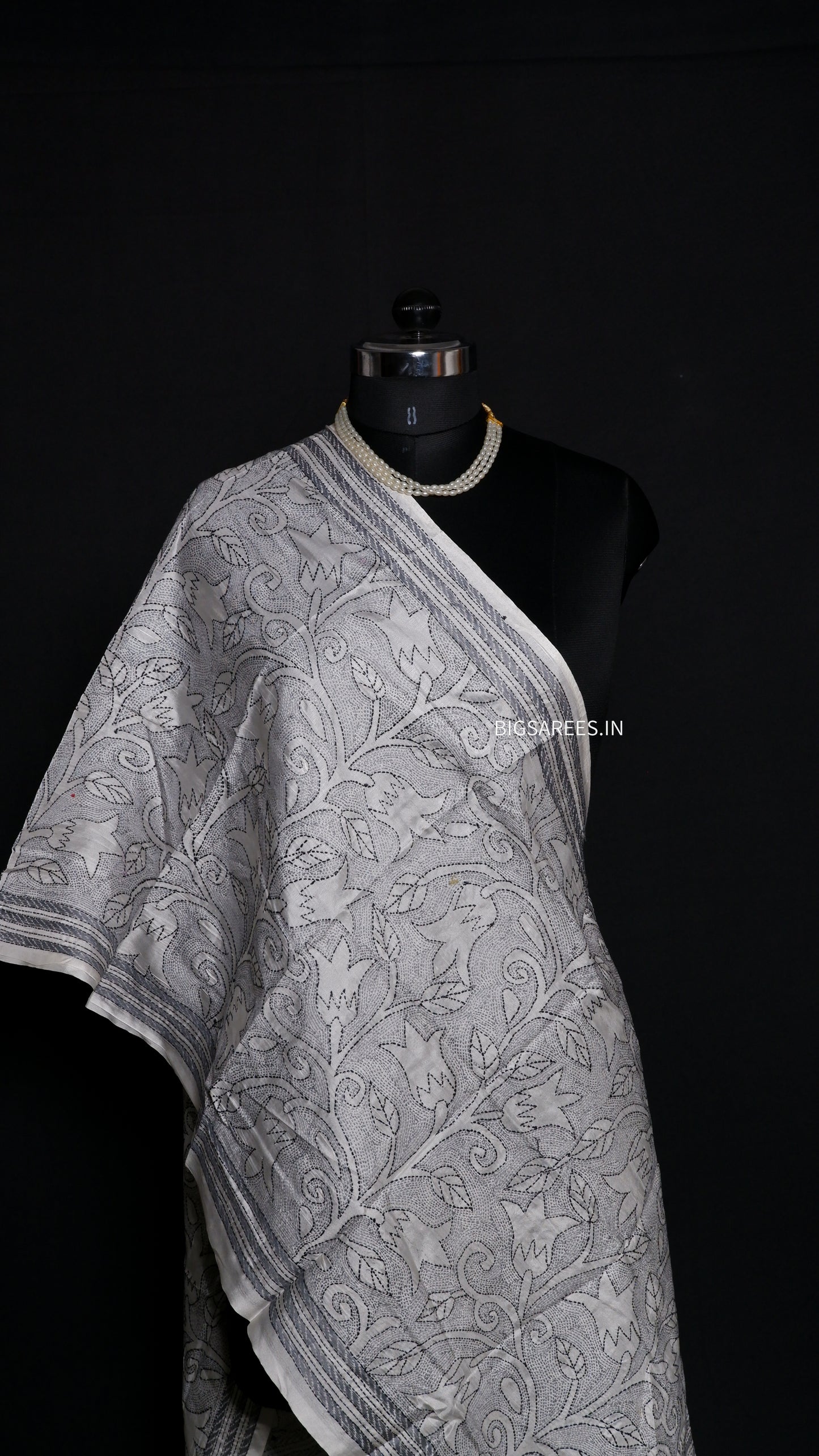 Kantha Art Silk Stole | White | 22" |