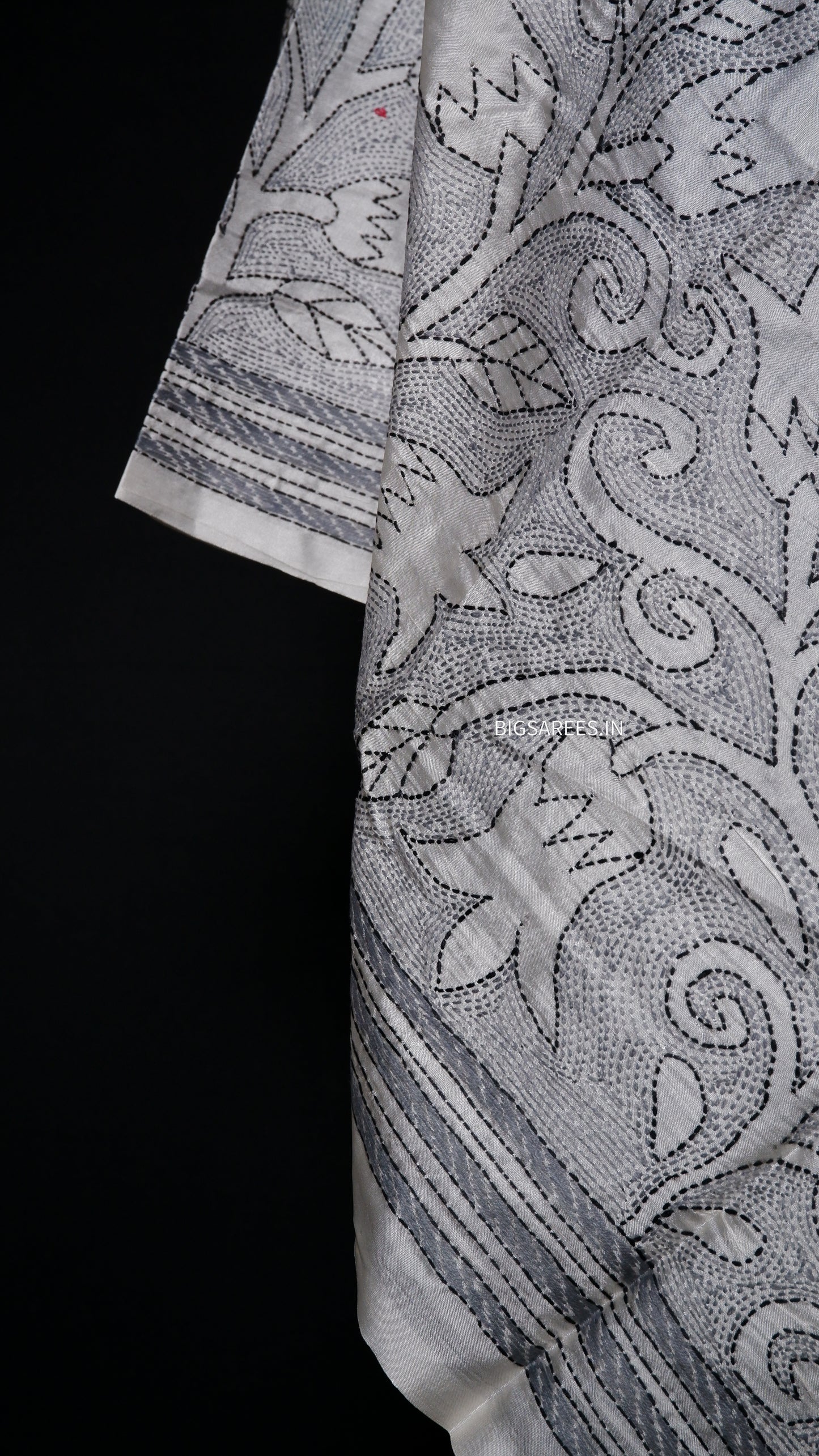 Kantha Art Silk Stole | White | 22" |