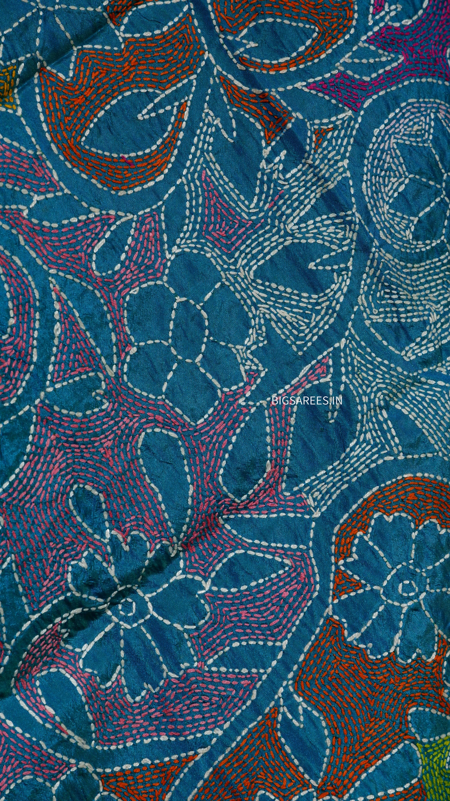 Kantha Art Silk Stole | Dual Tone(Blue - Green) | 22" |