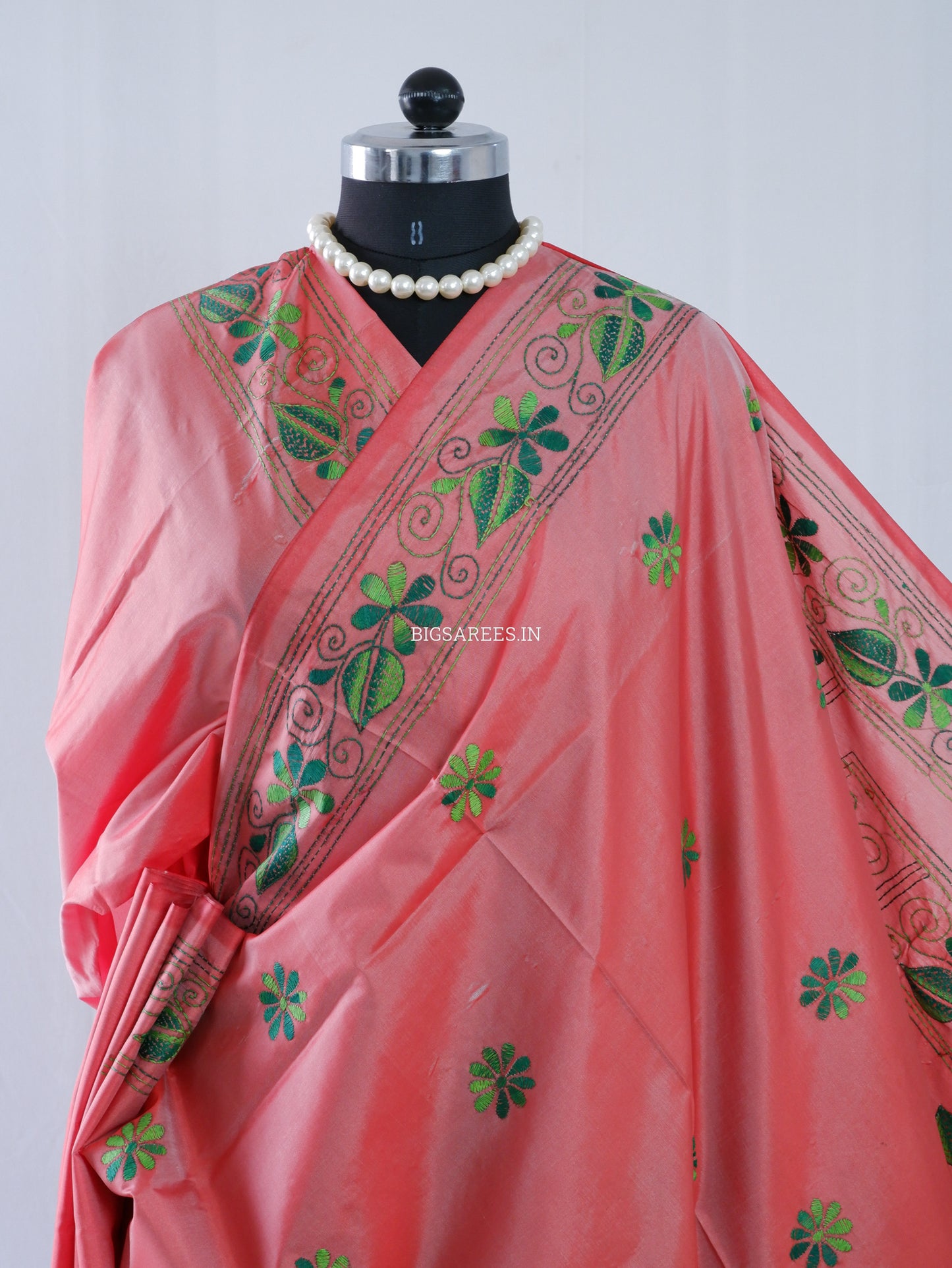 Kantha Stitch Hand Embroidered Saree | Blended Bangalore Silk / Art Silk | Soft Pink