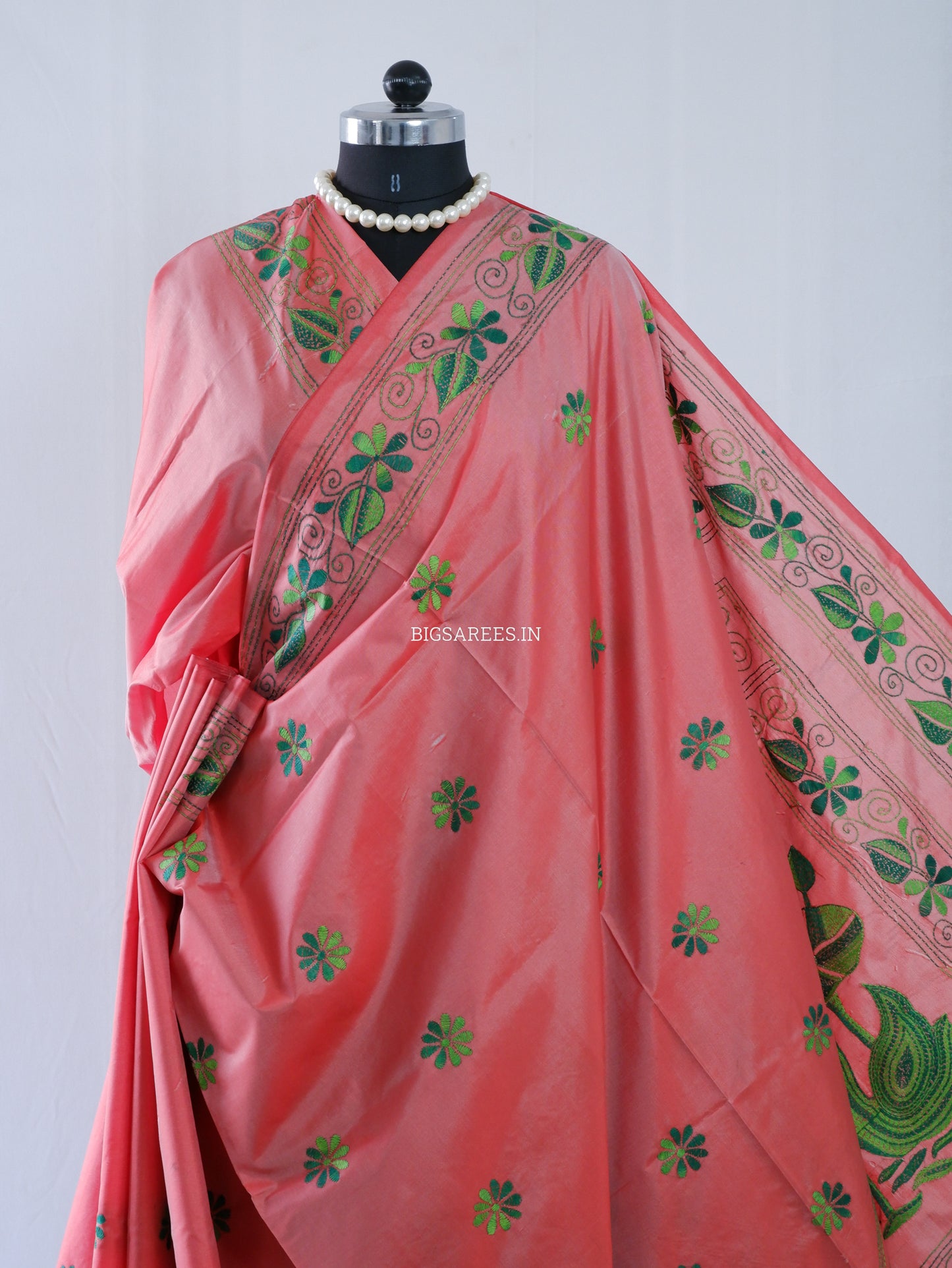 Kantha Stitch Hand Embroidered Saree | Blended Bangalore Silk / Art Silk | Soft Pink