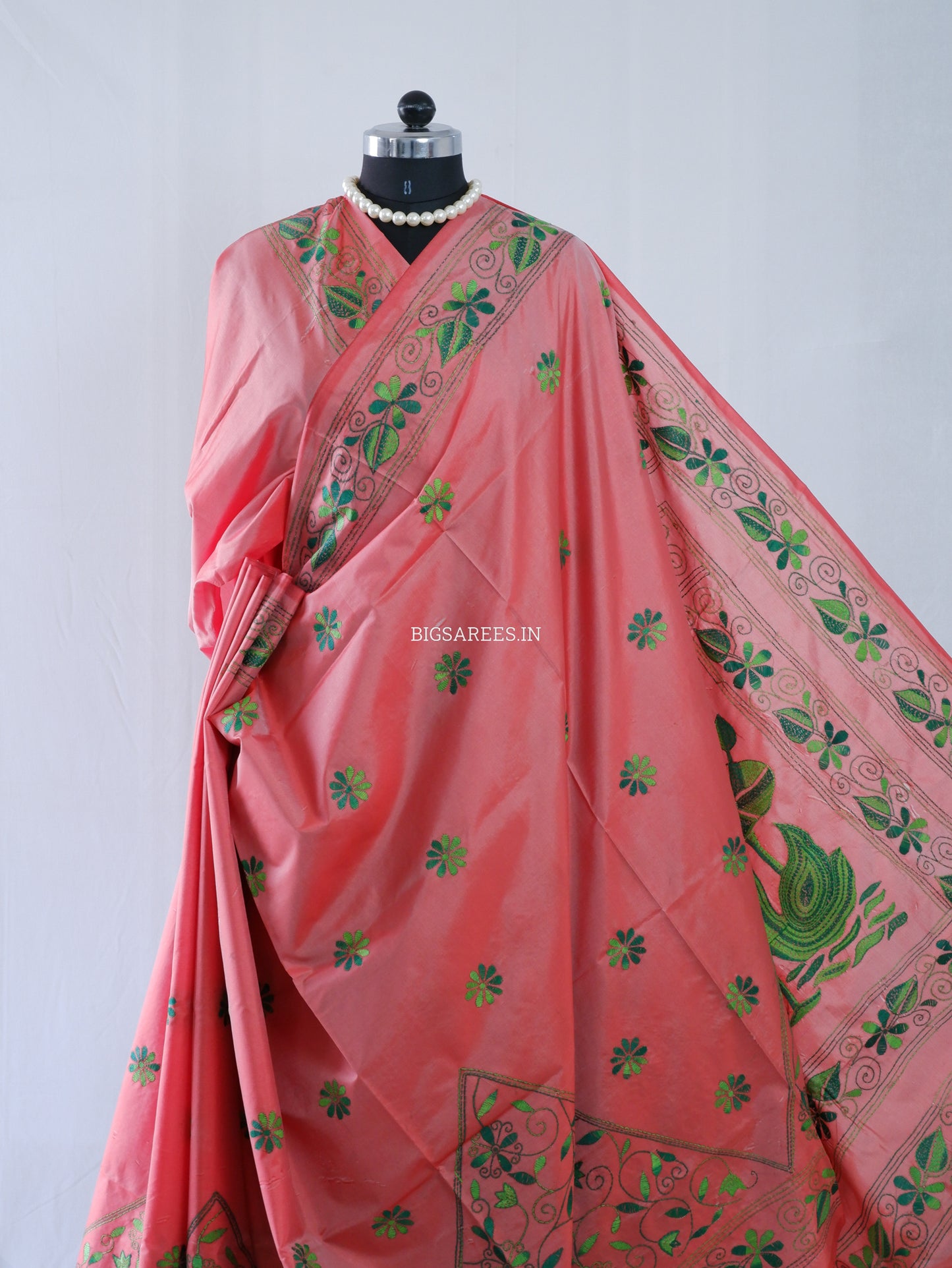 Kantha Stitch Hand Embroidered Saree | Blended Bangalore Silk / Art Silk | Soft Pink