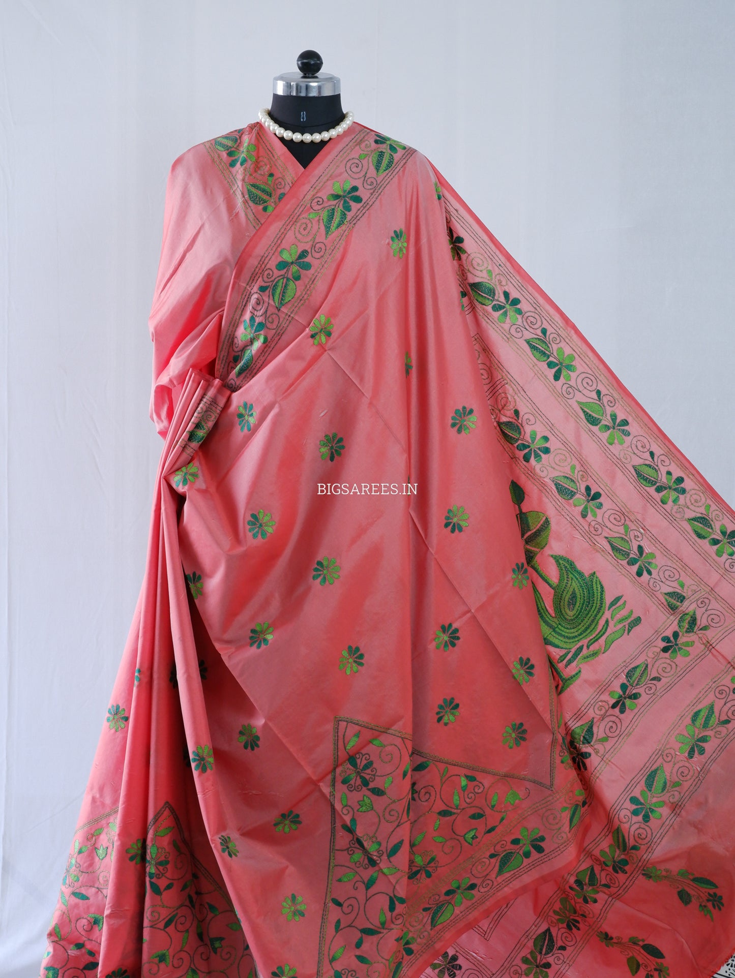 Kantha Stitch Hand Embroidered Saree | Blended Bangalore Silk / Art Silk | Soft Pink