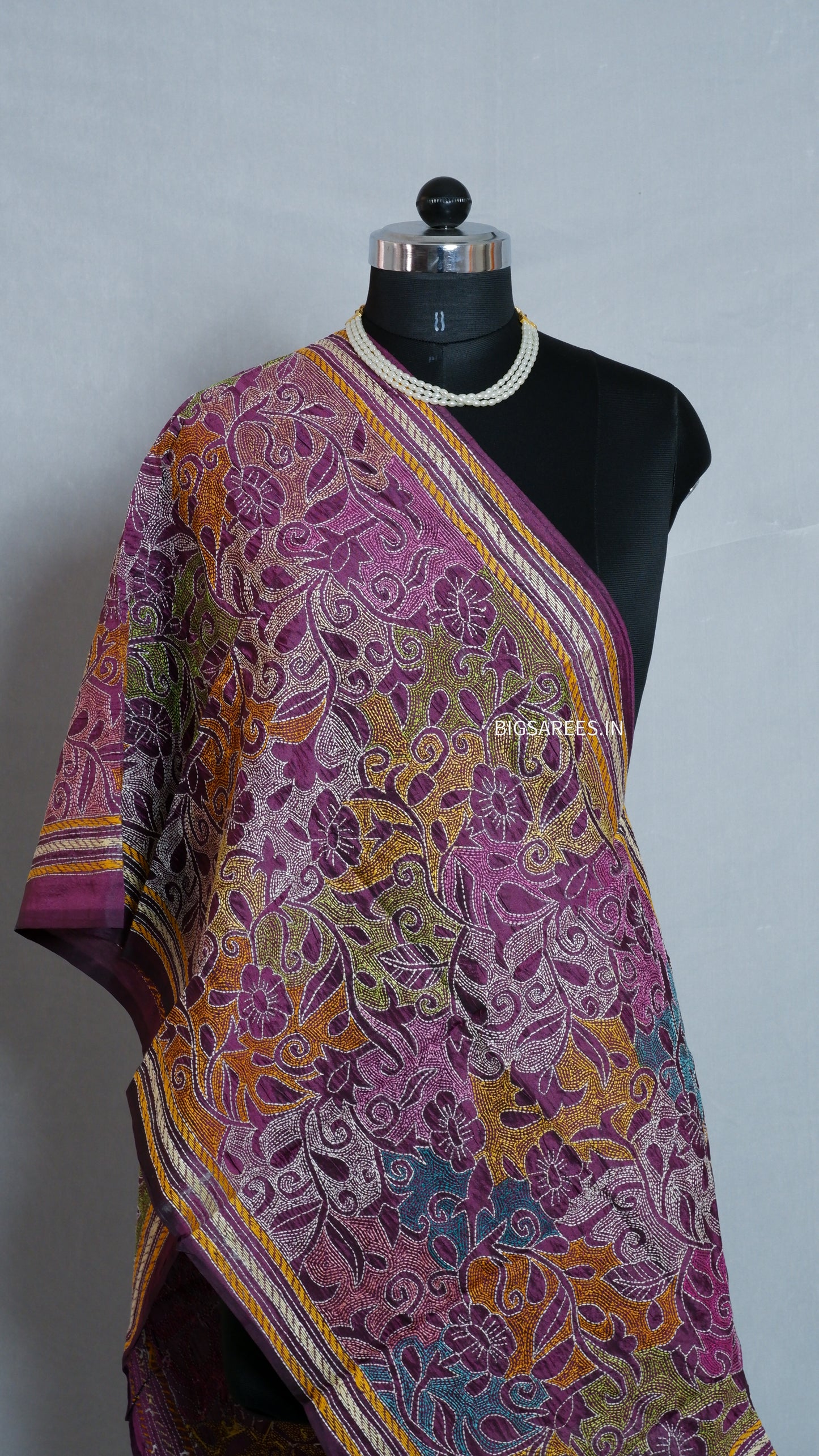 Kantha Art Silk Stole | Dark Purple| 22" |