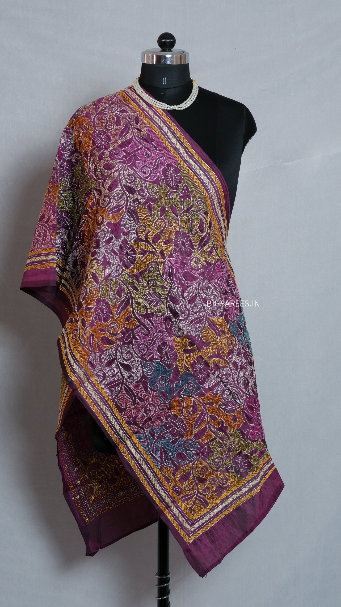 Kantha Art Silk Stole | Dark Purple| 22" |