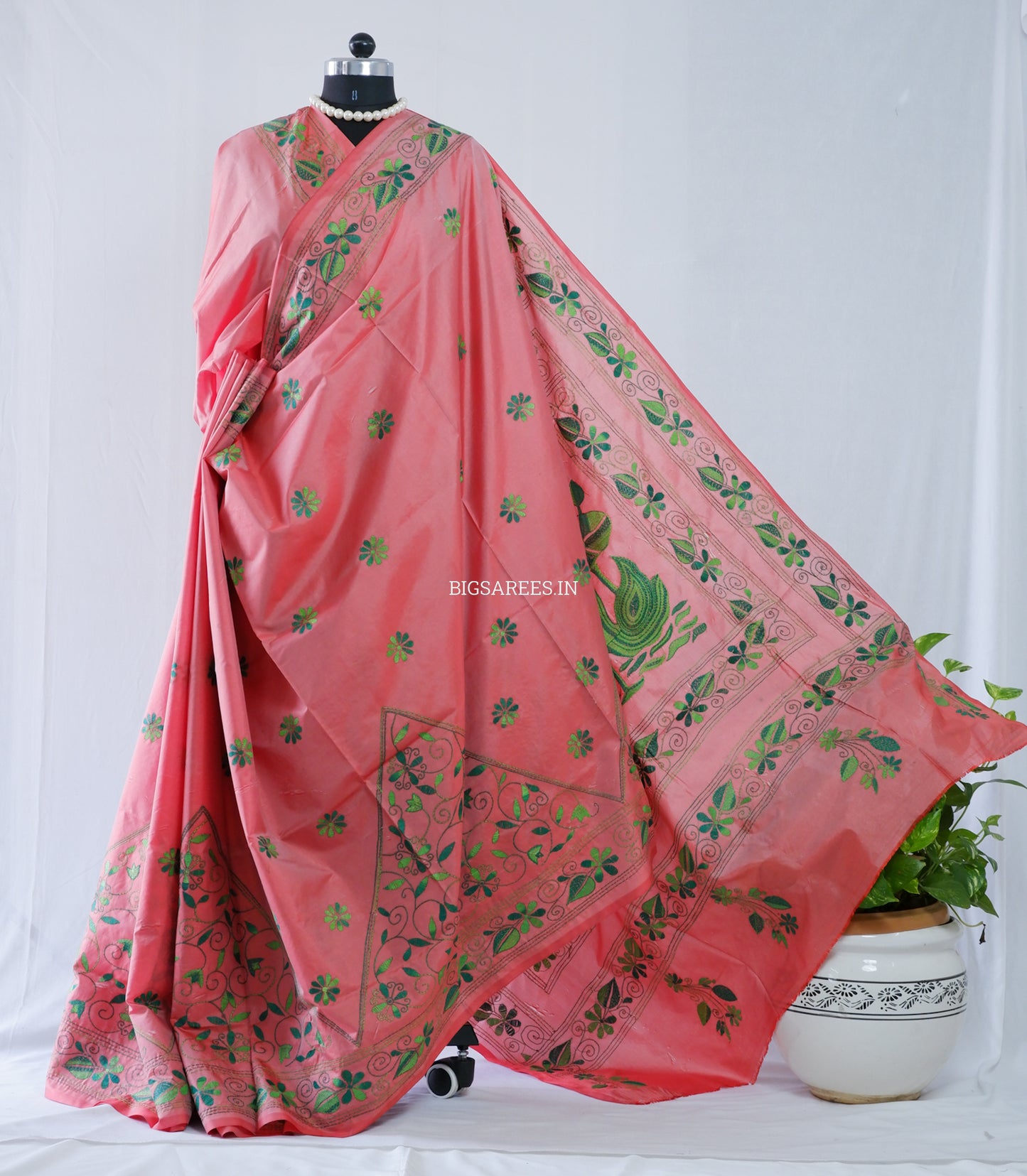 Kantha Stitch Hand Embroidered Saree | Blended Bangalore Silk / Art Silk | Soft Pink