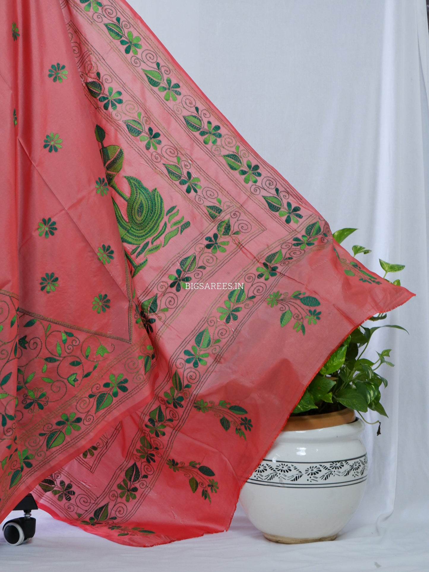 Kantha Stitch Hand Embroidered Saree | Blended Bangalore Silk / Art Silk | Soft Pink