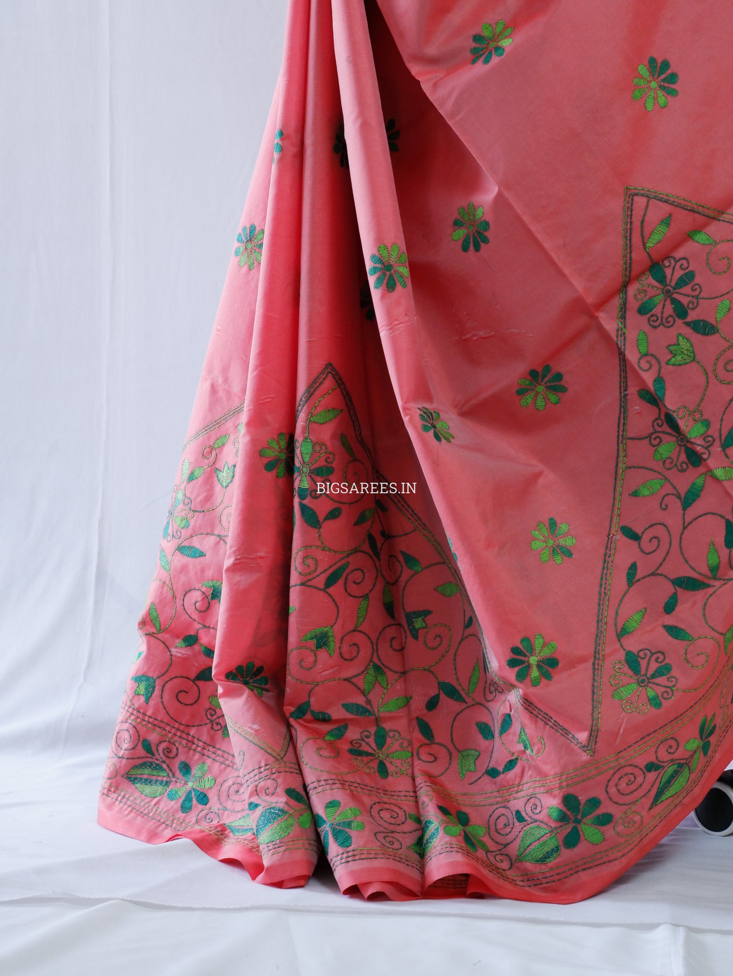 Kantha Stitch Hand Embroidered Saree | Blended Bangalore Silk / Art Silk | Soft Pink