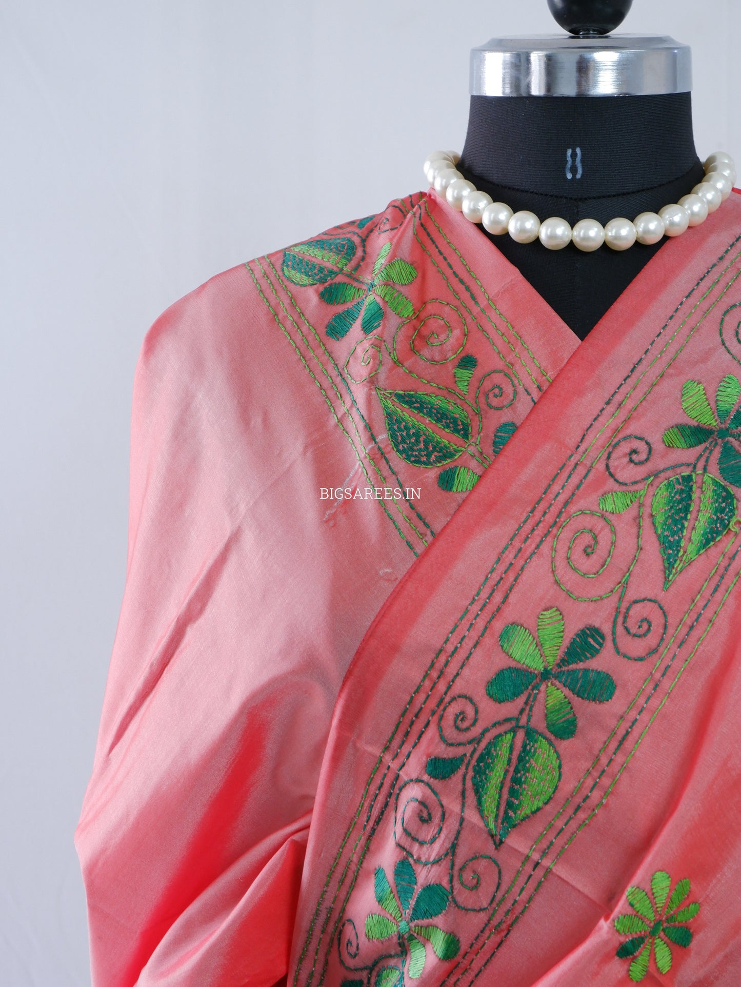 Kantha Stitch Hand Embroidered Saree | Blended Bangalore Silk / Art Silk | Soft Pink