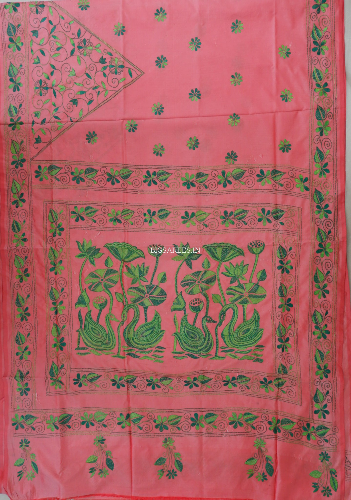 Kantha Stitch Hand Embroidered Saree | Blended Bangalore Silk / Art Silk | Soft Pink