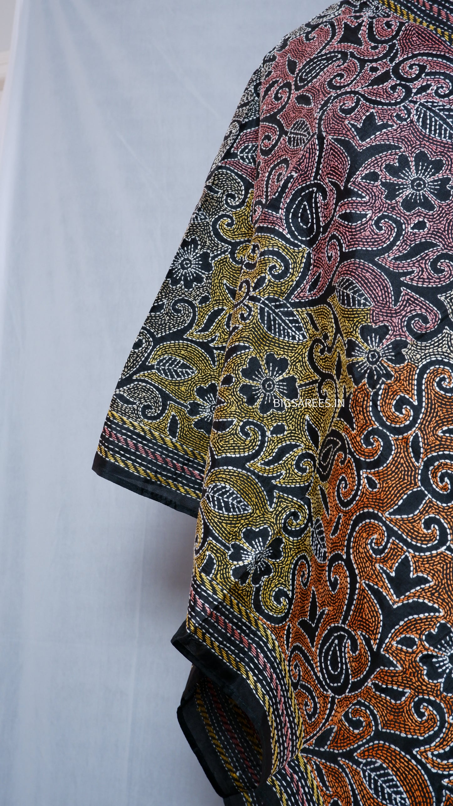 Kantha Art Silk Stole | Black | 22" |