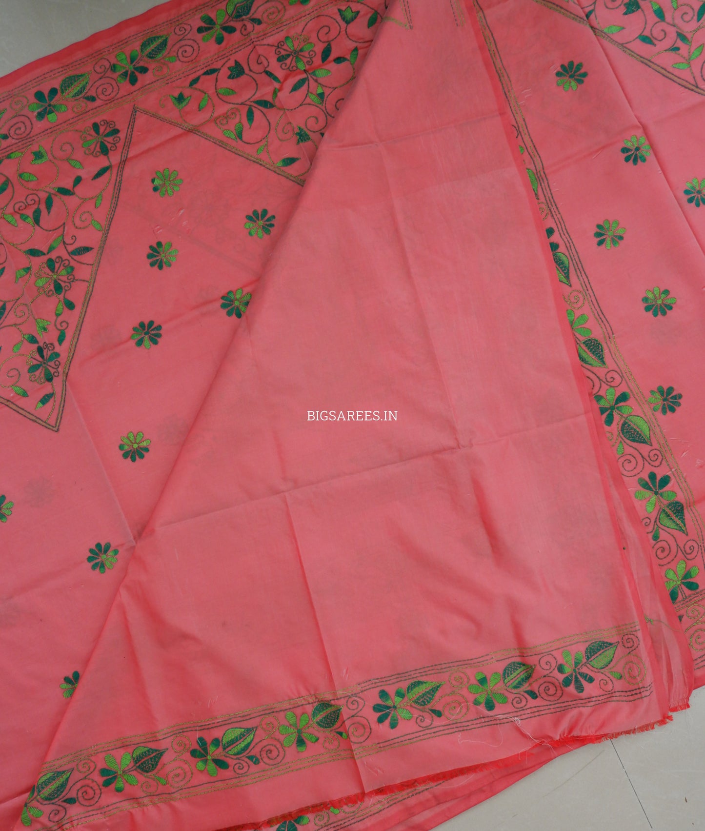 Kantha Stitch Hand Embroidered Saree | Blended Bangalore Silk / Art Silk | Soft Pink