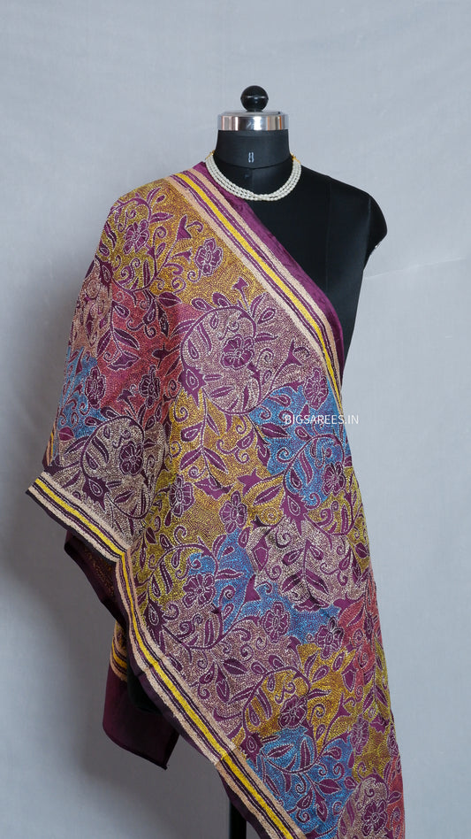 Kantha Art Silk Stole | Dark Purple | 22" |