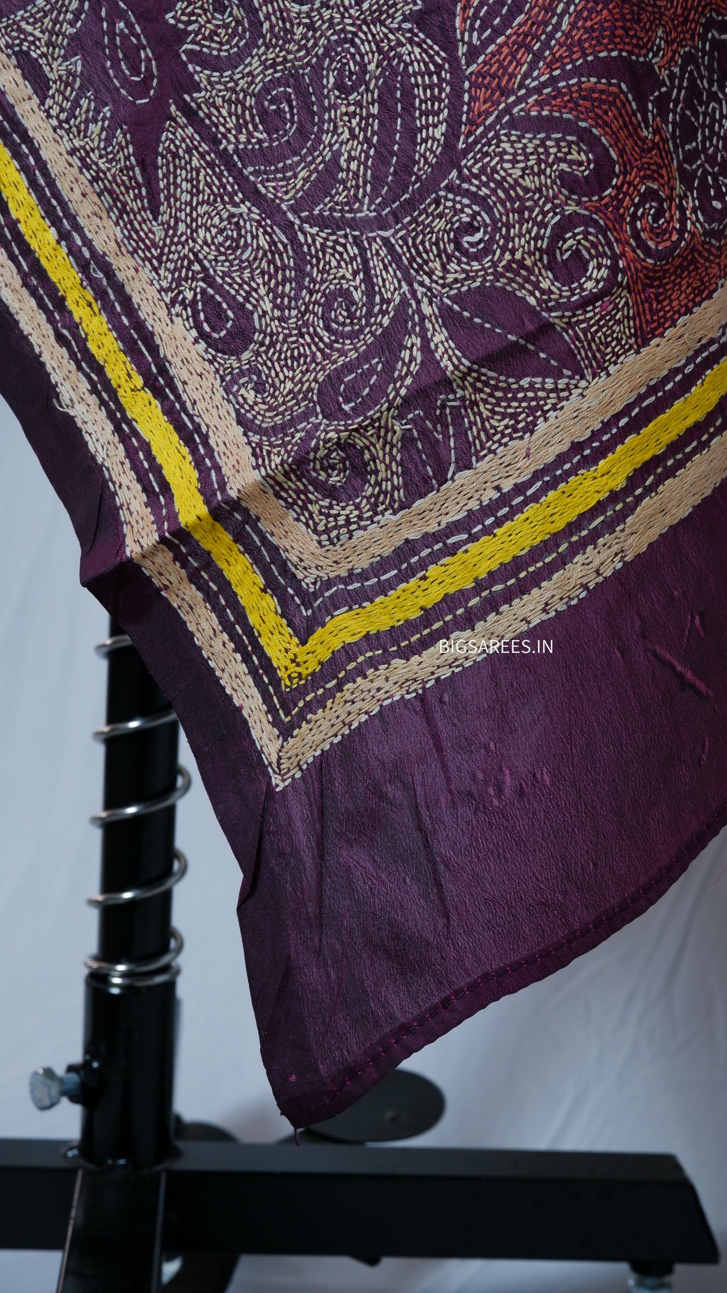 Kantha Art Silk Stole | Dark Purple | 22" |