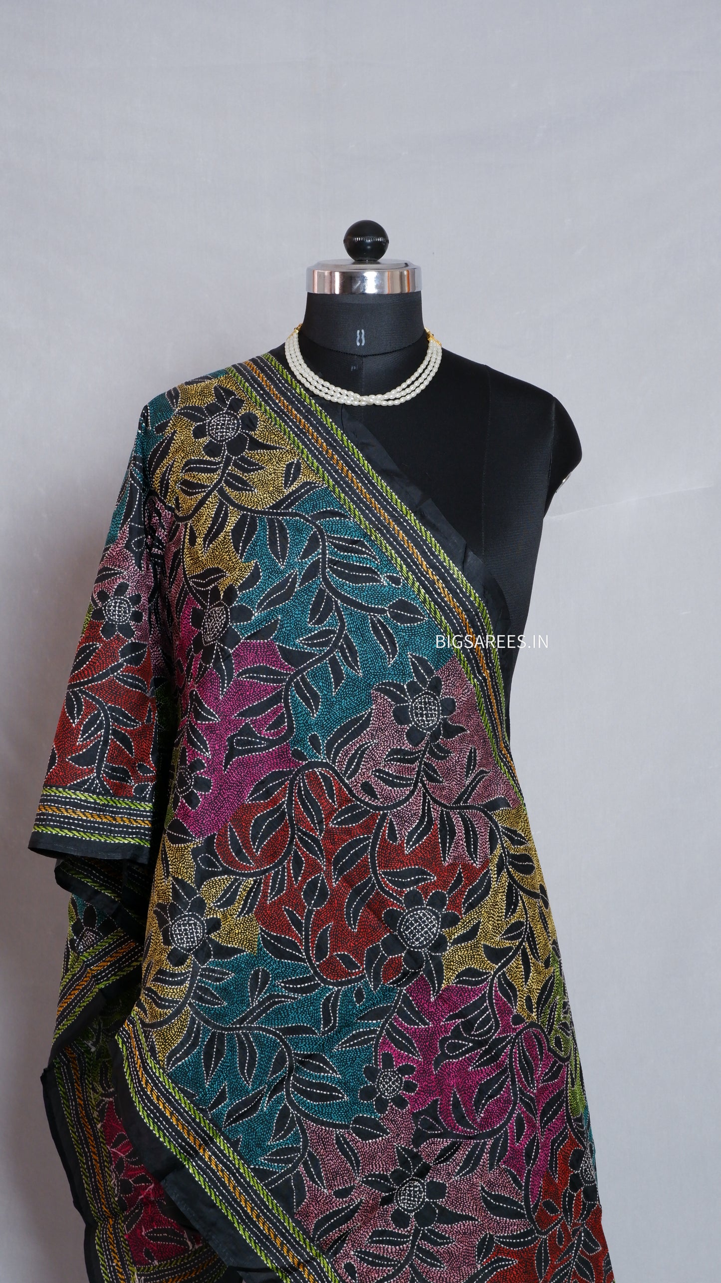 Kantha Art Silk Stole | Black | 22" |