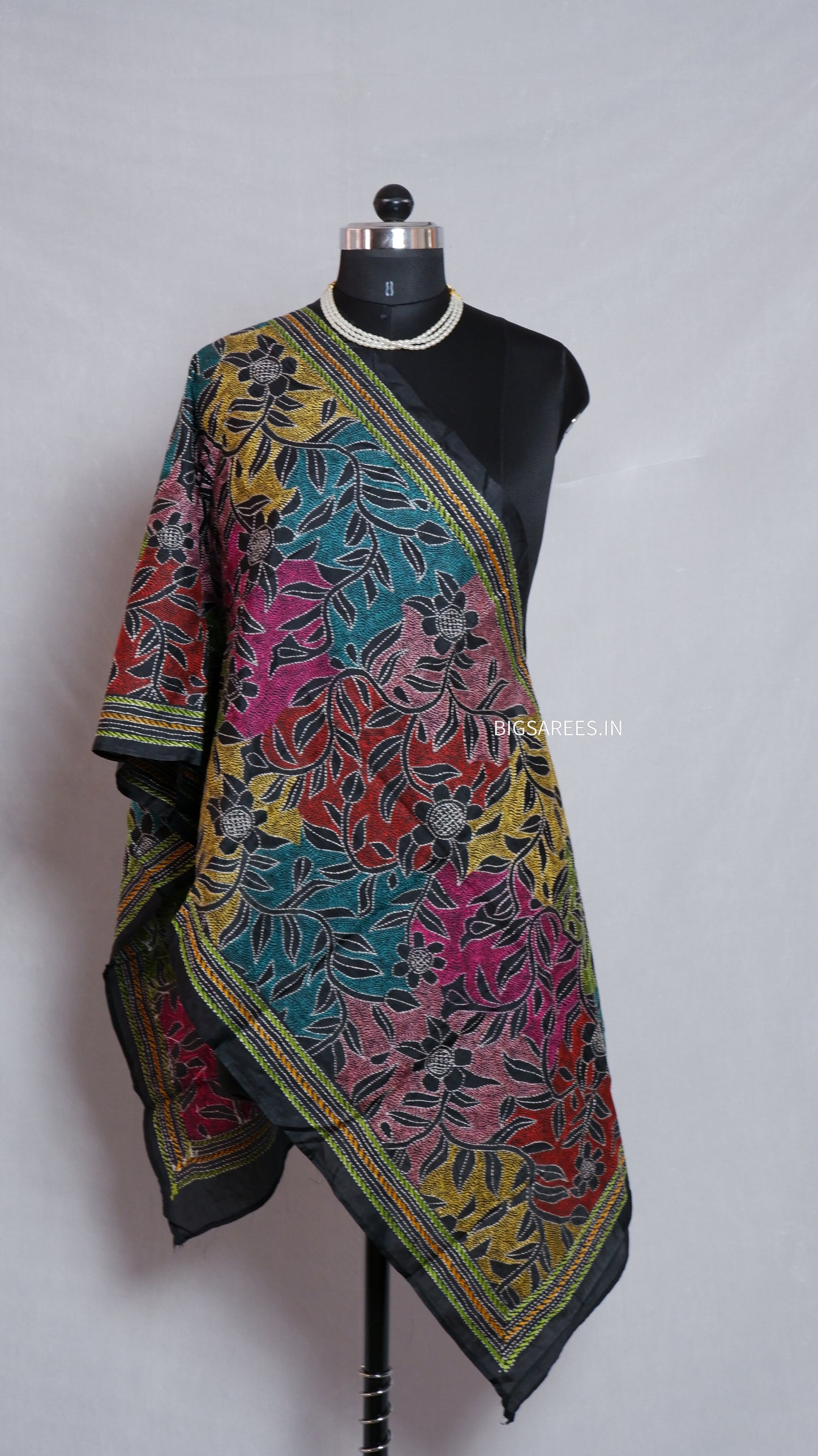 Kantha Art Silk Stole | Black | 22" |