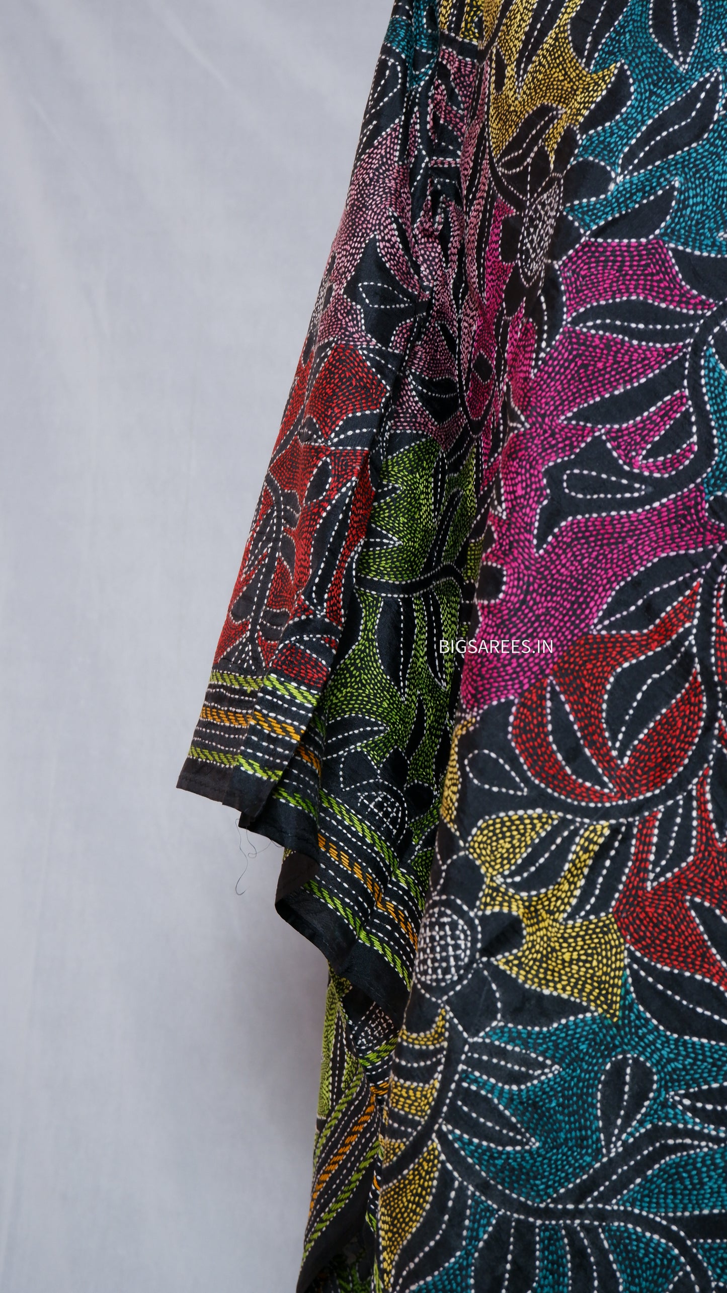 Kantha Art Silk Stole | Black | 22" |