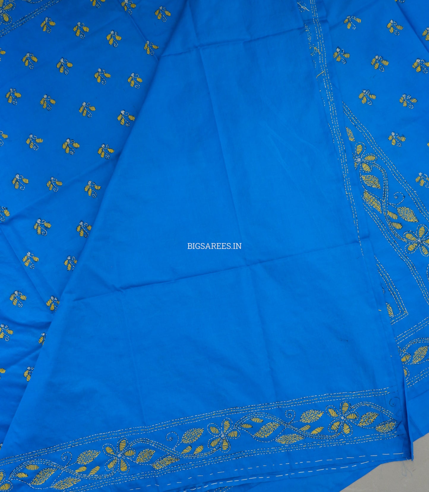 Kantha Stitch Hand Embroidered Saree | Blended Bangalore Silk / Art Silk | Azure Blue