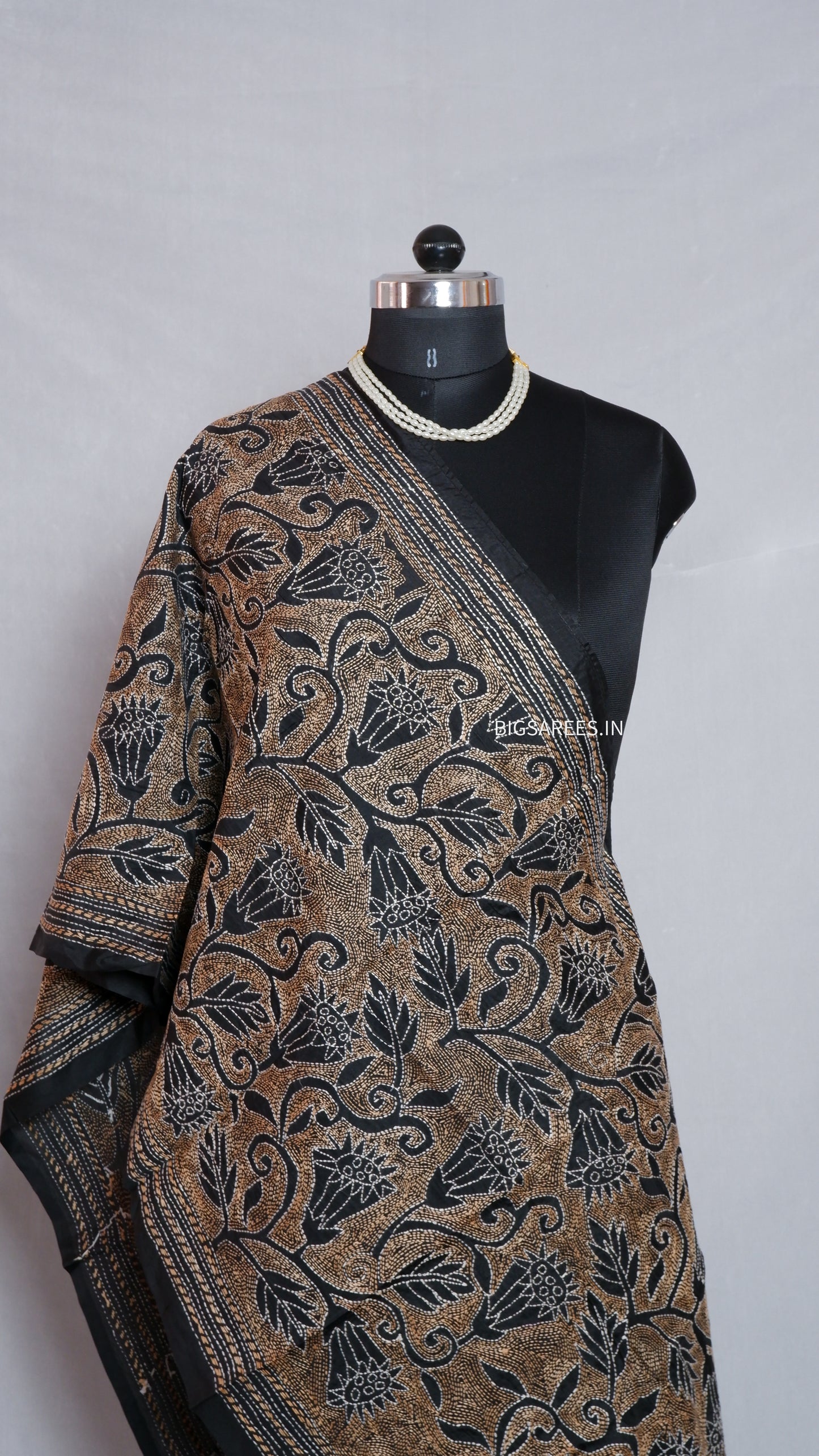 Kantha Art Silk Stole | Black | 22" |