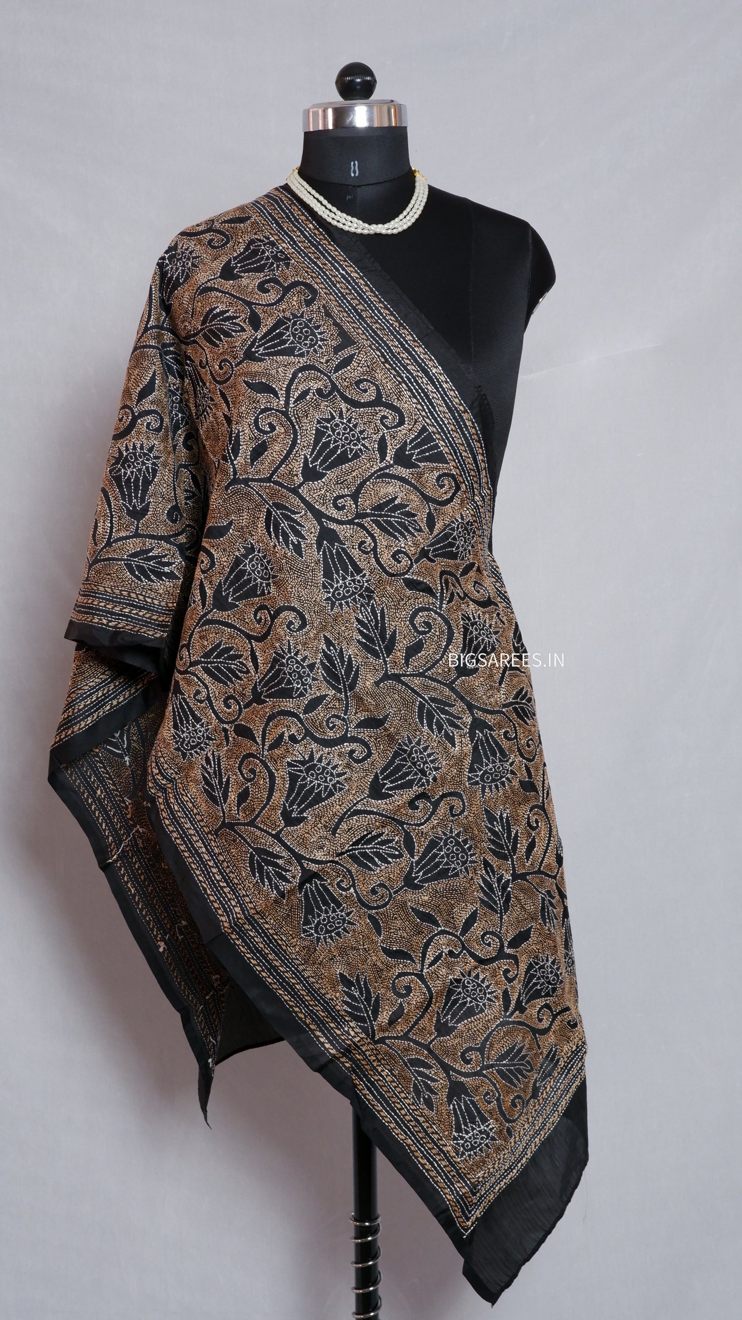 Kantha Art Silk Stole | Black | 22" |