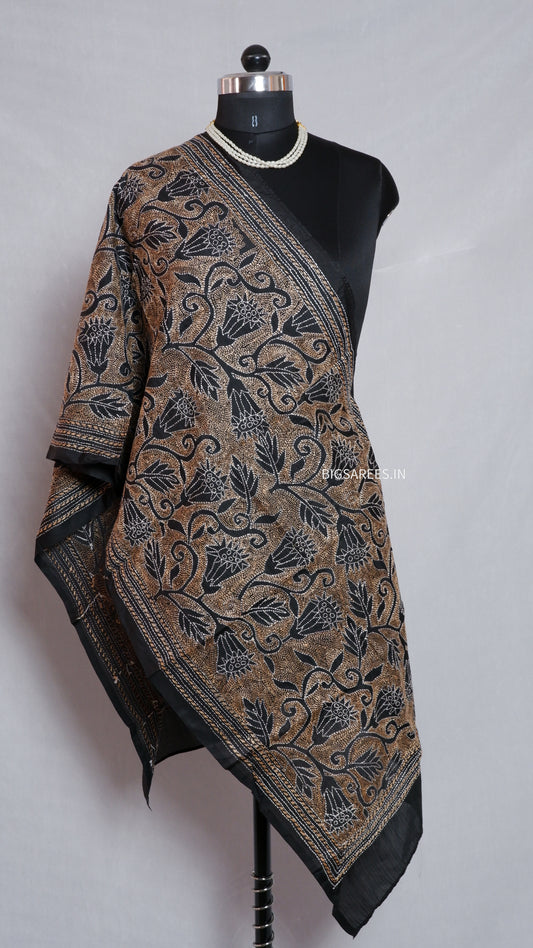Kantha Art Silk Stole | Black | 22" |
