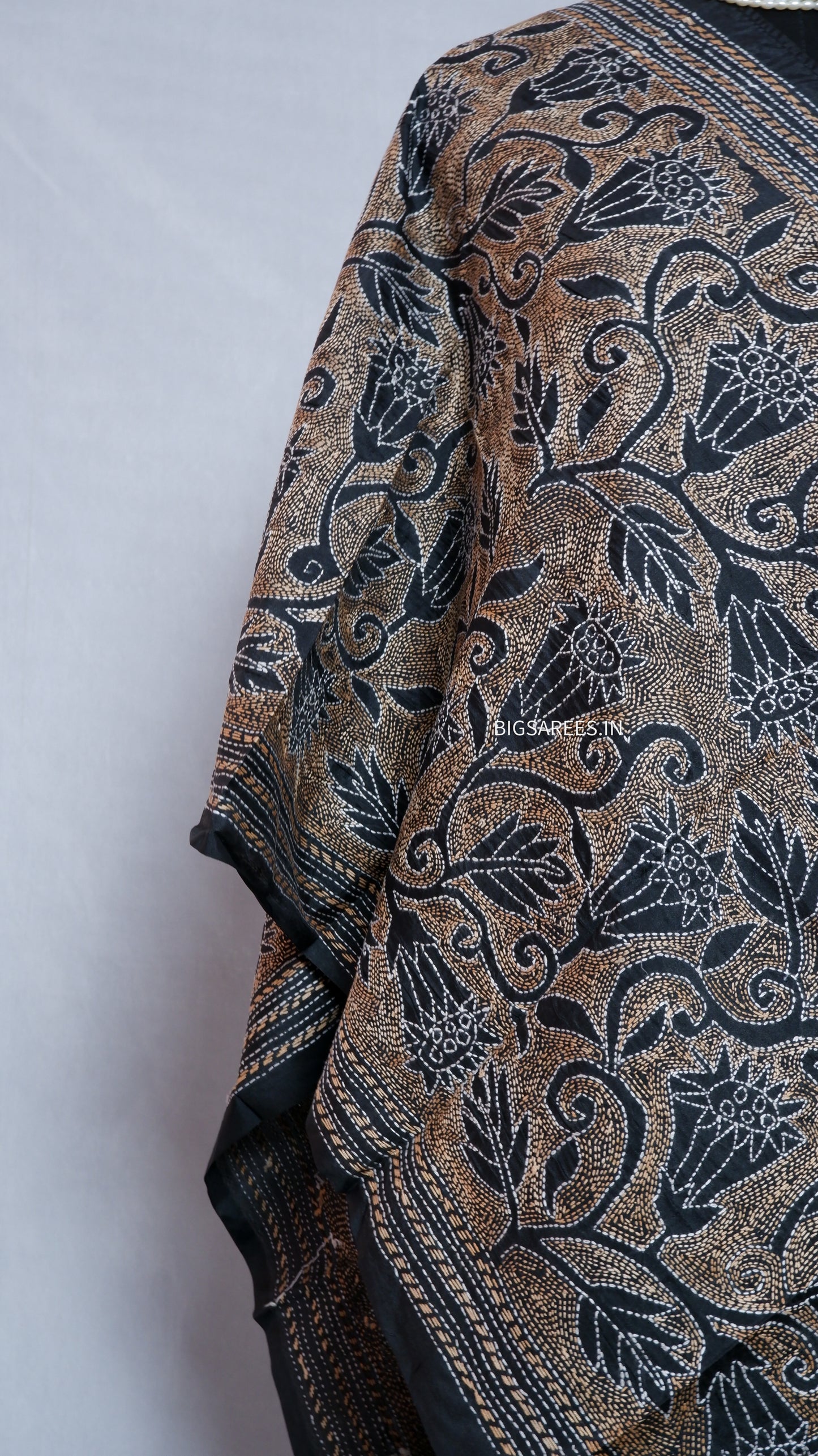 Kantha Art Silk Stole | Black | 22" |