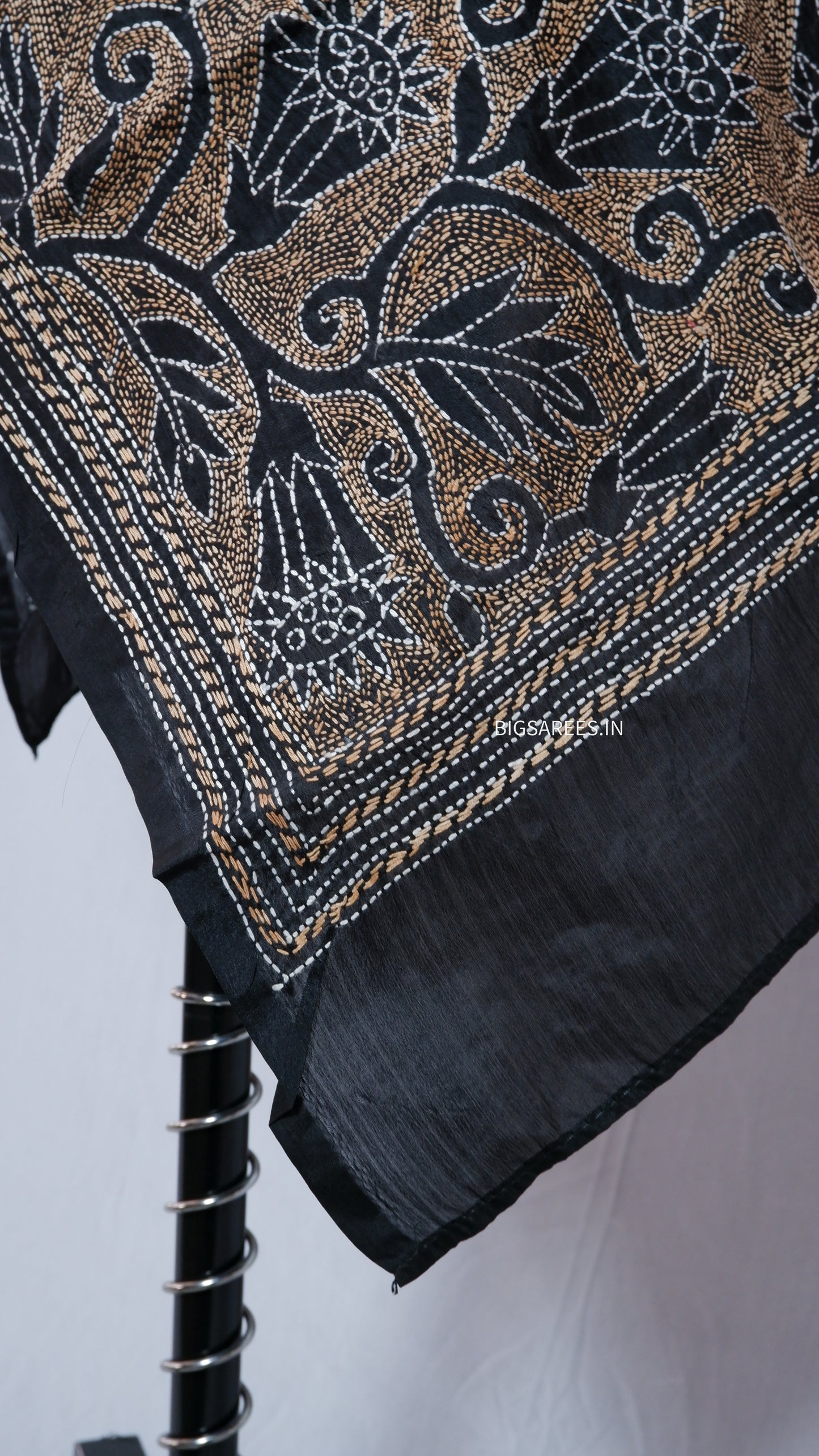 Kantha Art Silk Stole | Black | 22" |