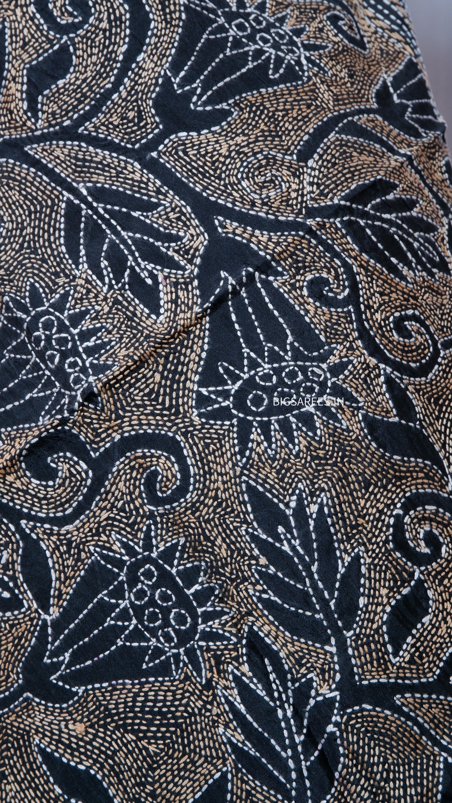 Kantha Art Silk Stole | Black | 22" |