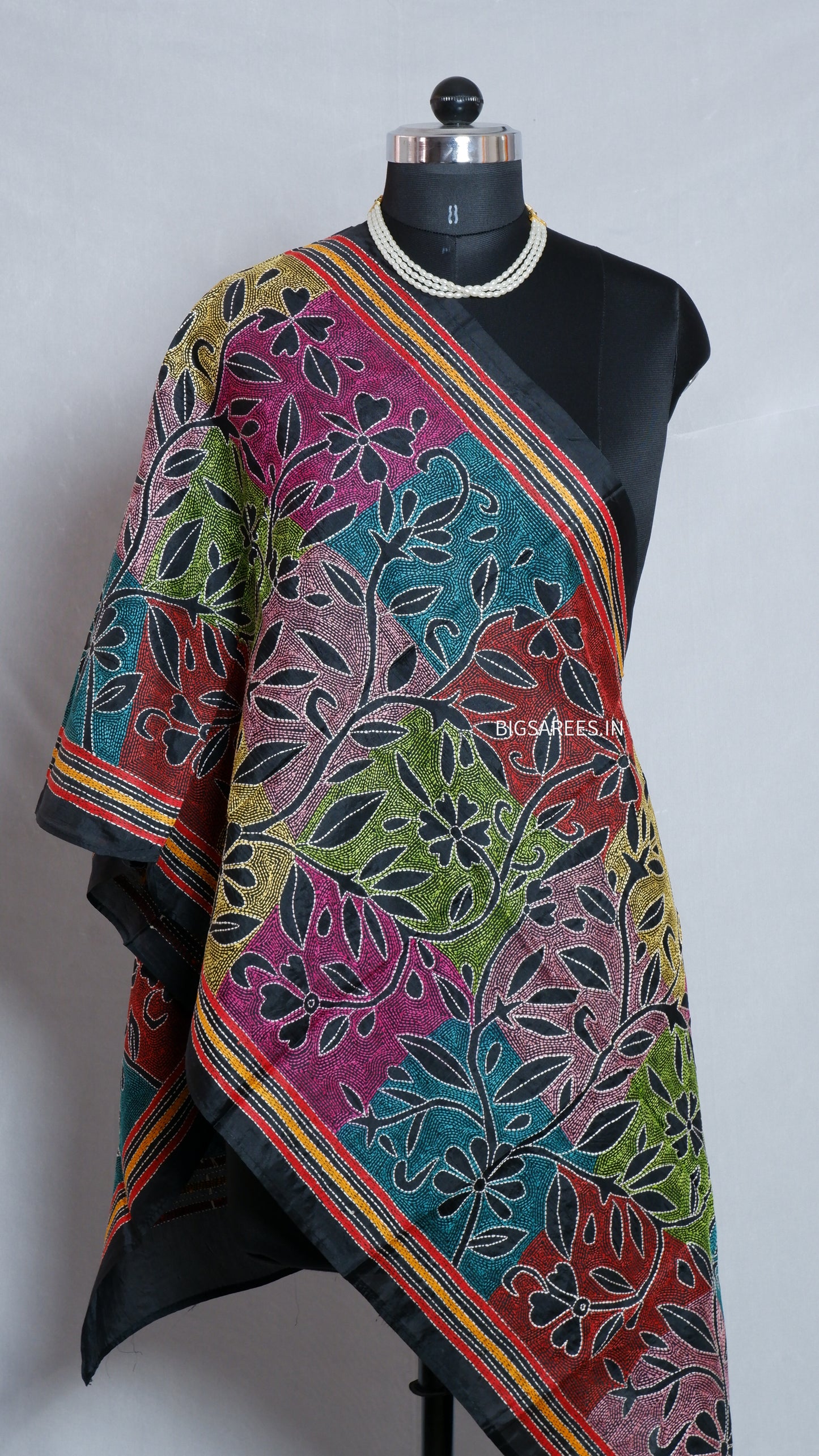 Kantha Art Silk Stole | Black | 22" |