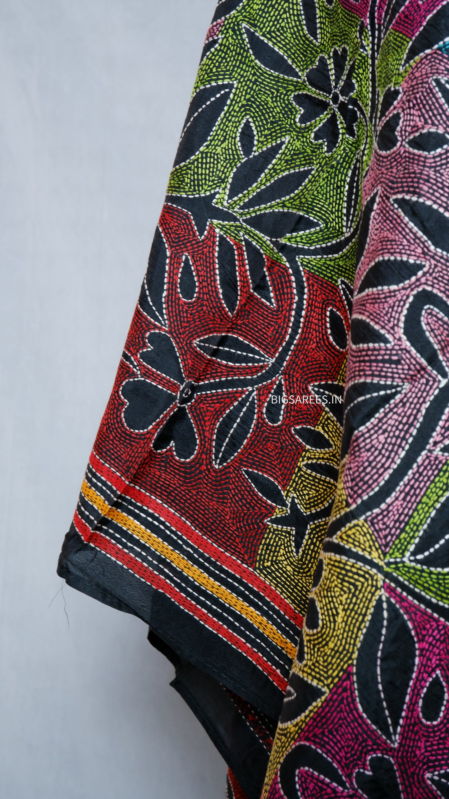 Kantha Art Silk Stole | Black | 22" |