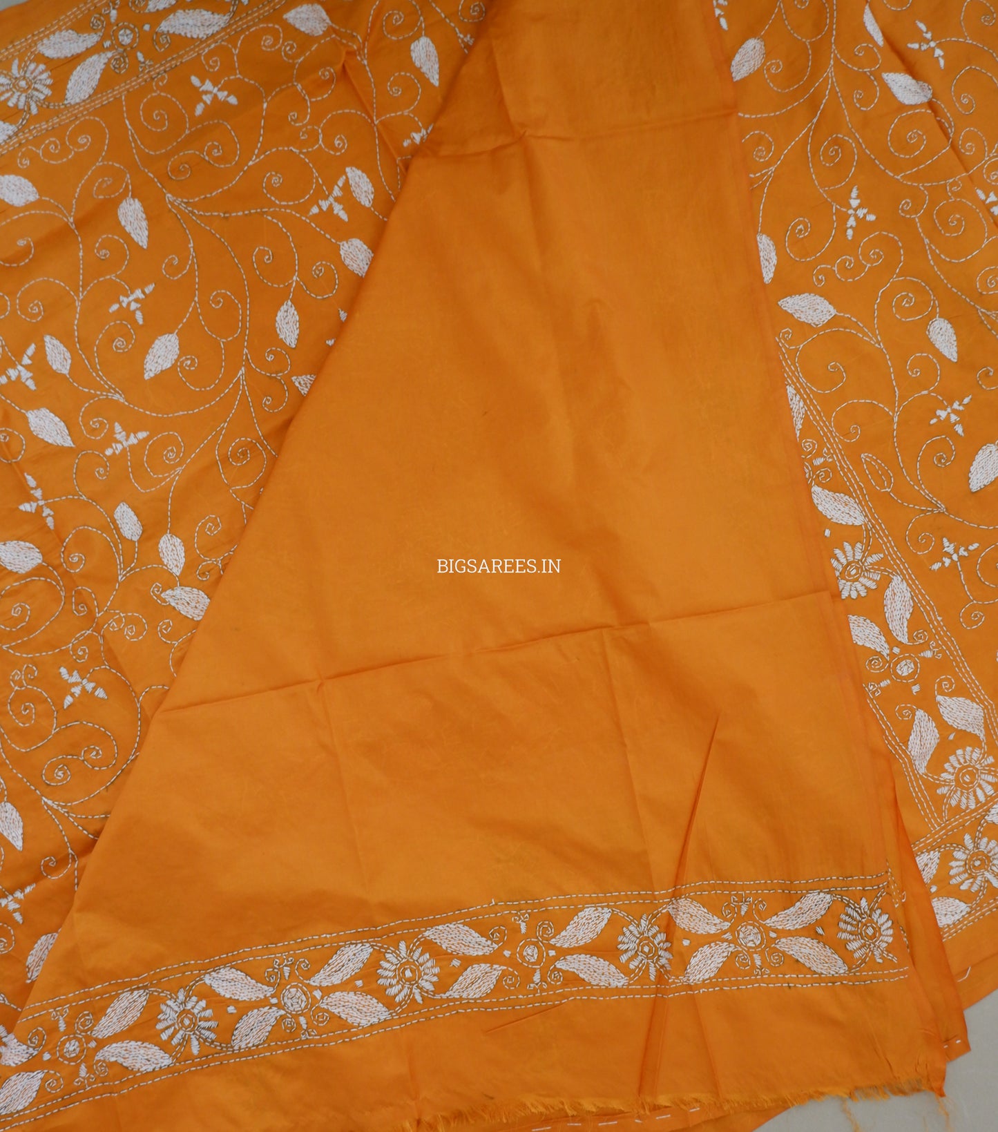 Kantha Stitch Hand Embroidered Saree | Blended Bangalore Silk / Art Silk | Honey Mustard Yellow