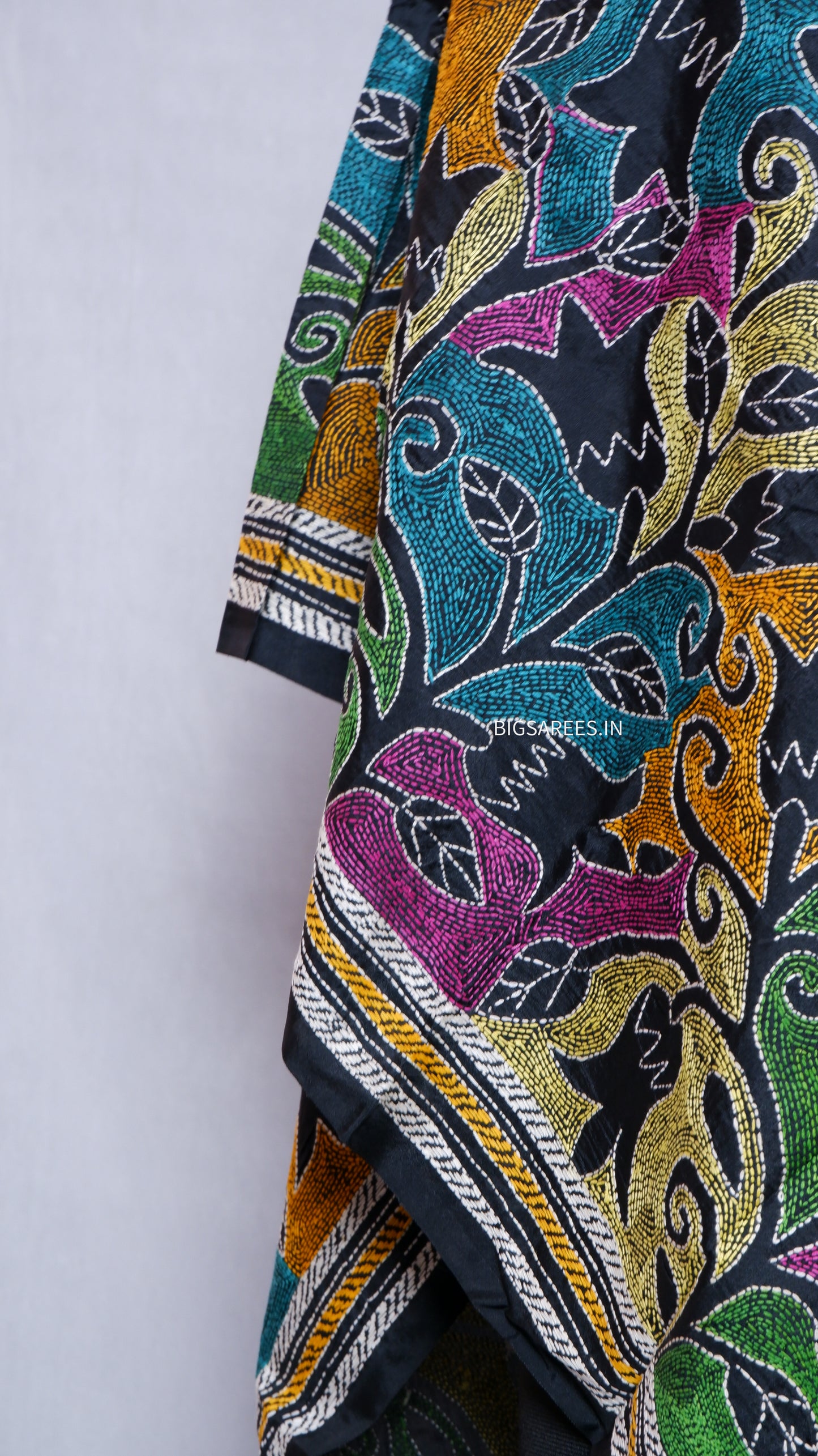 Kantha Art Silk Stole | Black | 22" |