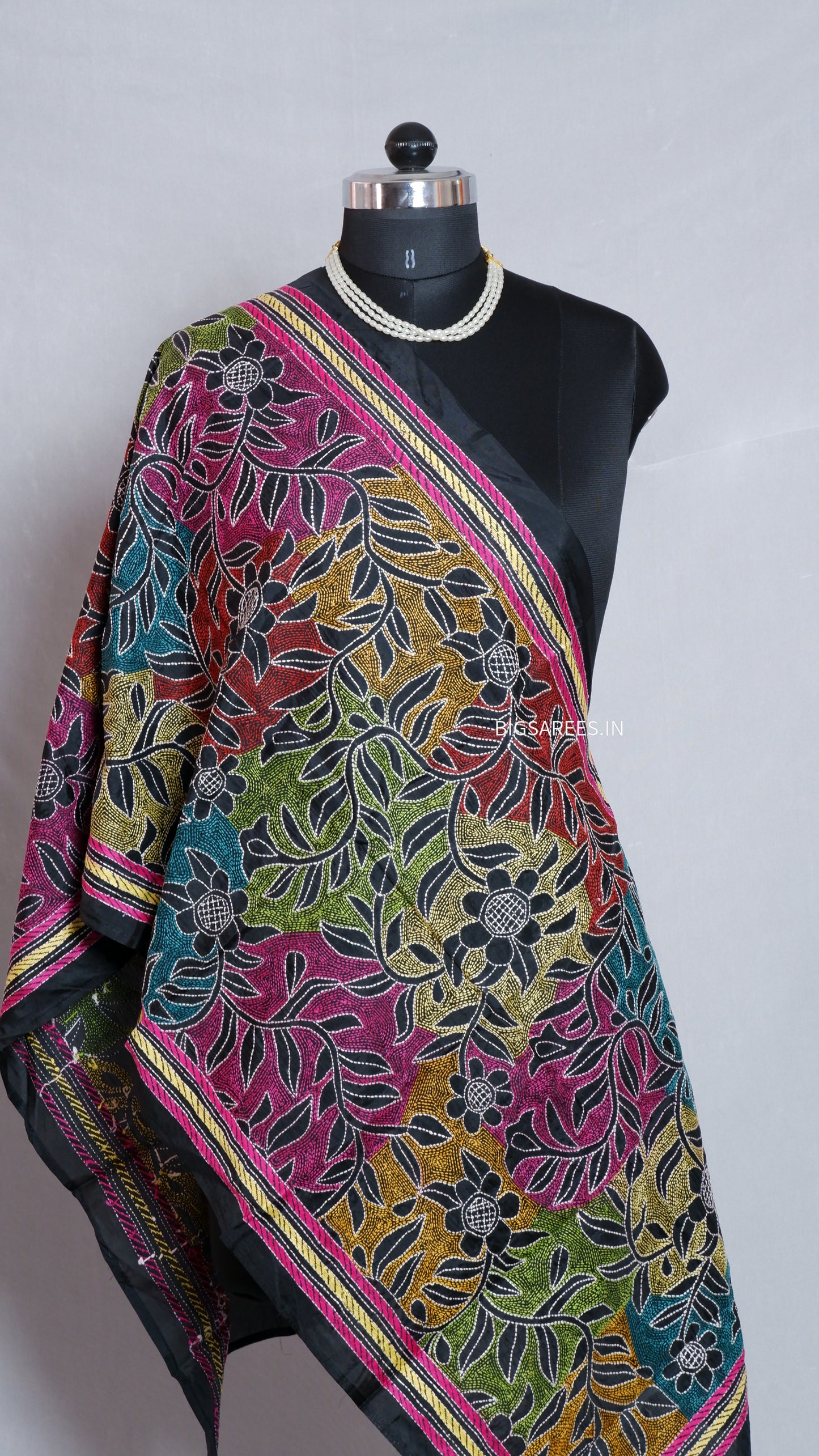 Kantha Art Silk Stole | Black | 22" |