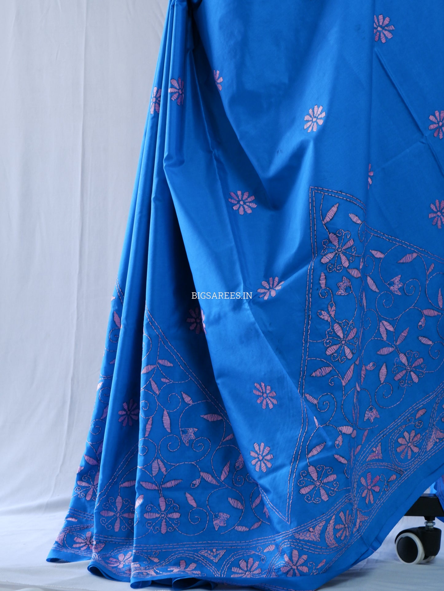 Kantha Stitch Hand Embroidered Saree | Blended Bangalore Silk / Art Silk | Azure blue