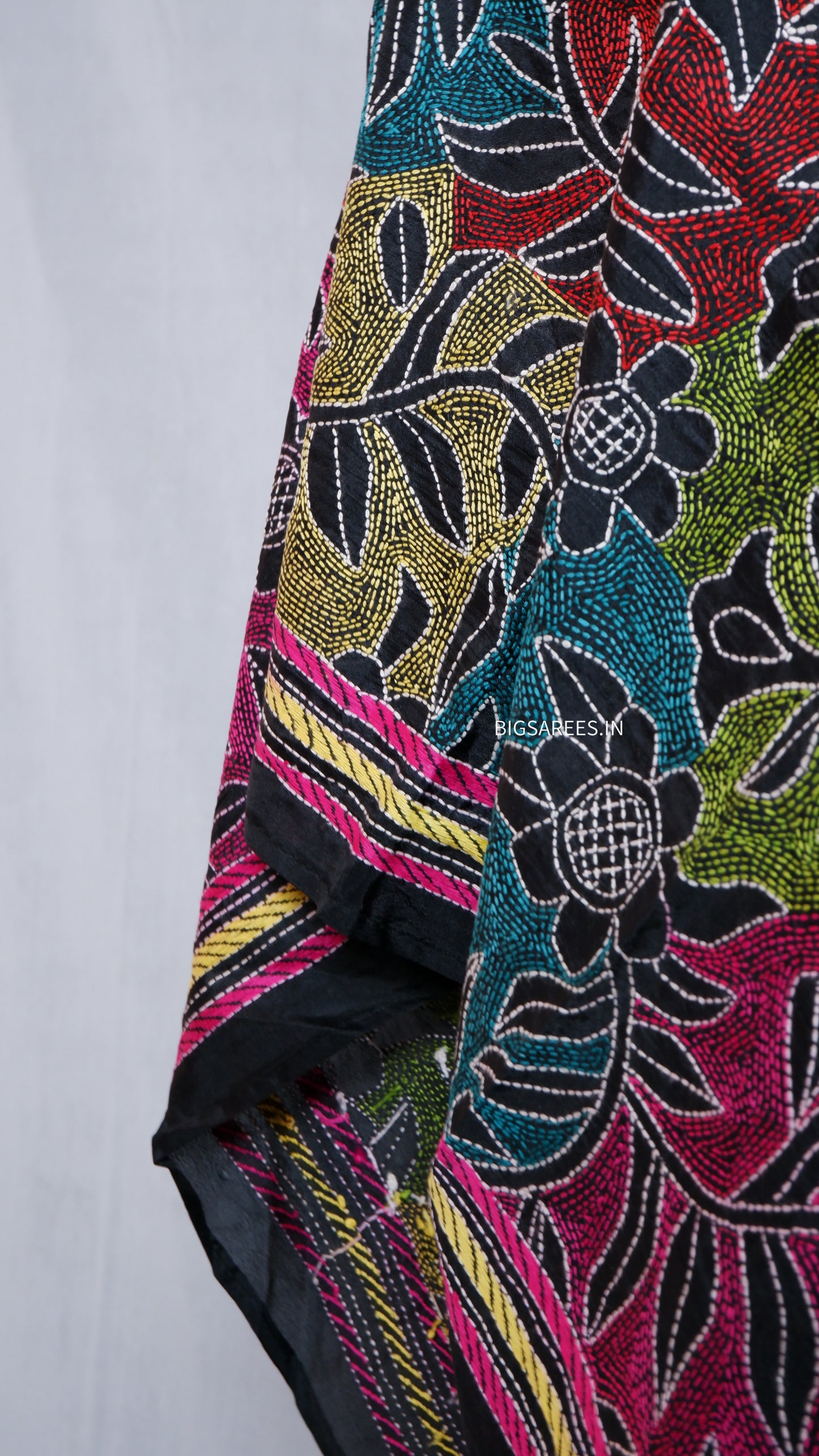 Kantha Art Silk Stole | Black | 22" |
