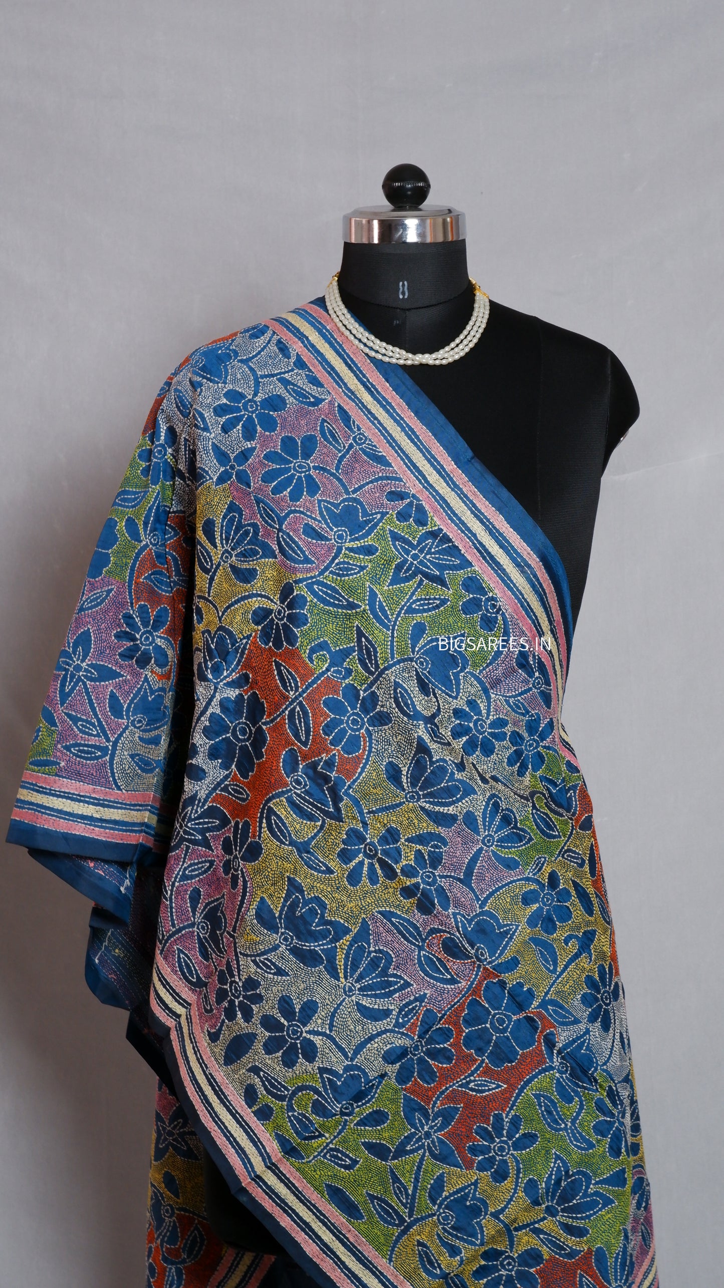 Kantha Art Silk Stole | Cobalt Blue | 22" |