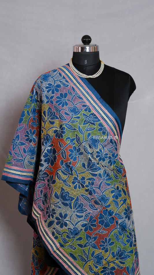 Kantha Art Silk Stole | Cobalt Blue | 22" |