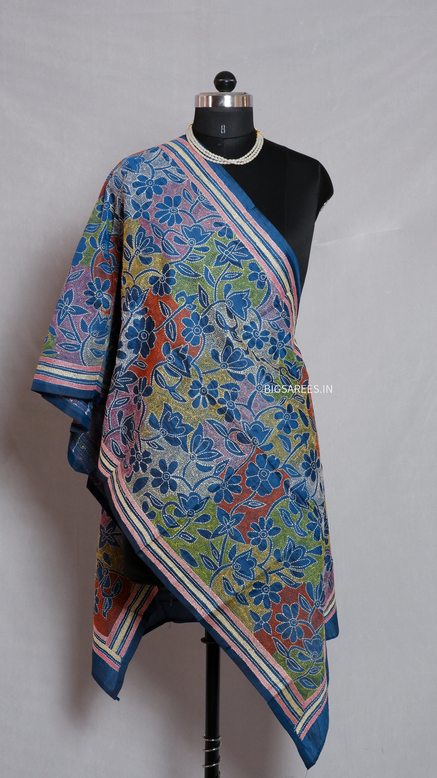 Kantha Art Silk Stole | Cobalt Blue | 22" |