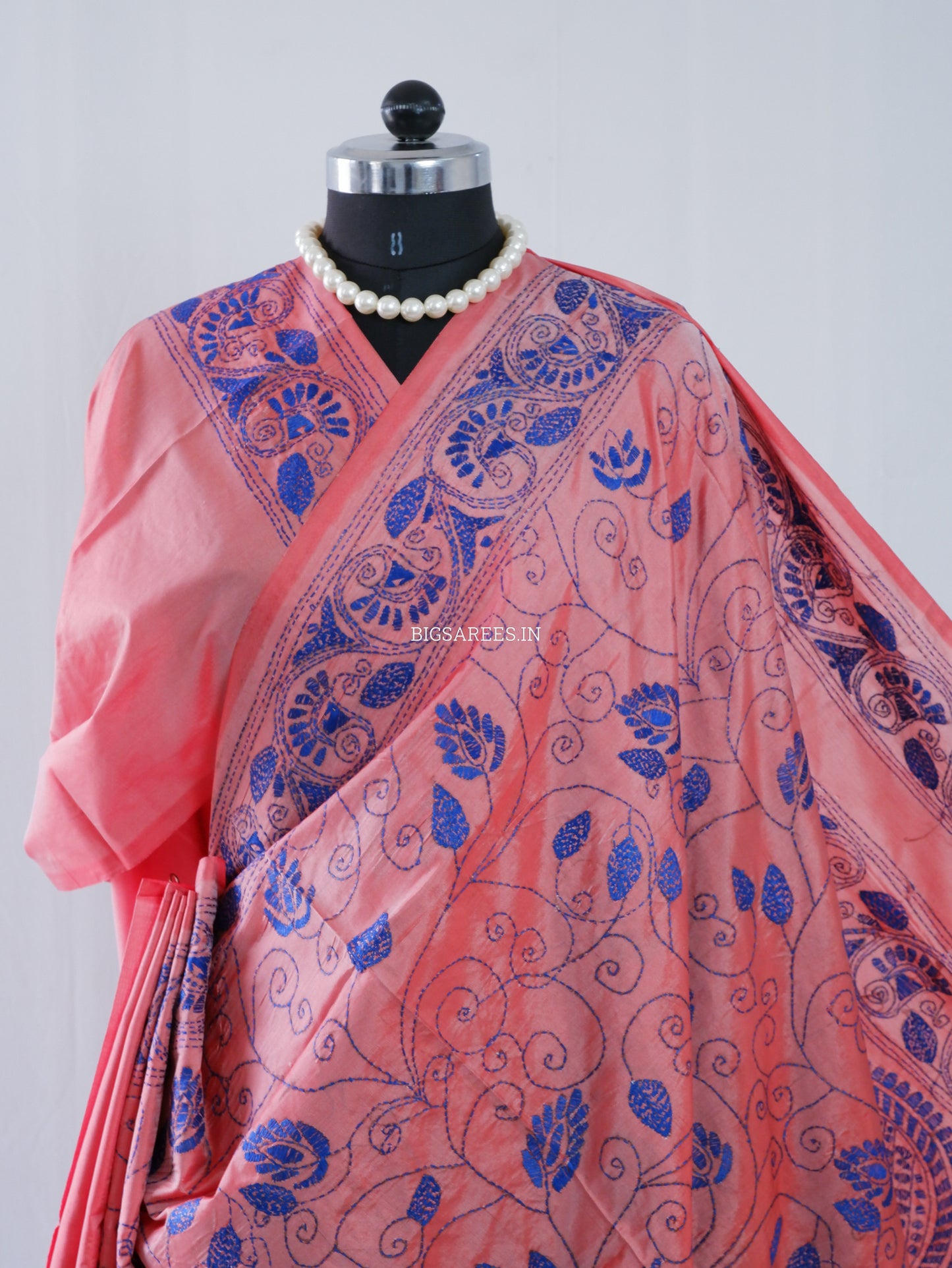 Kantha Stitch Hand Embroidered Saree | Blended Bangalore Silk / Art Silk | Soft Pink