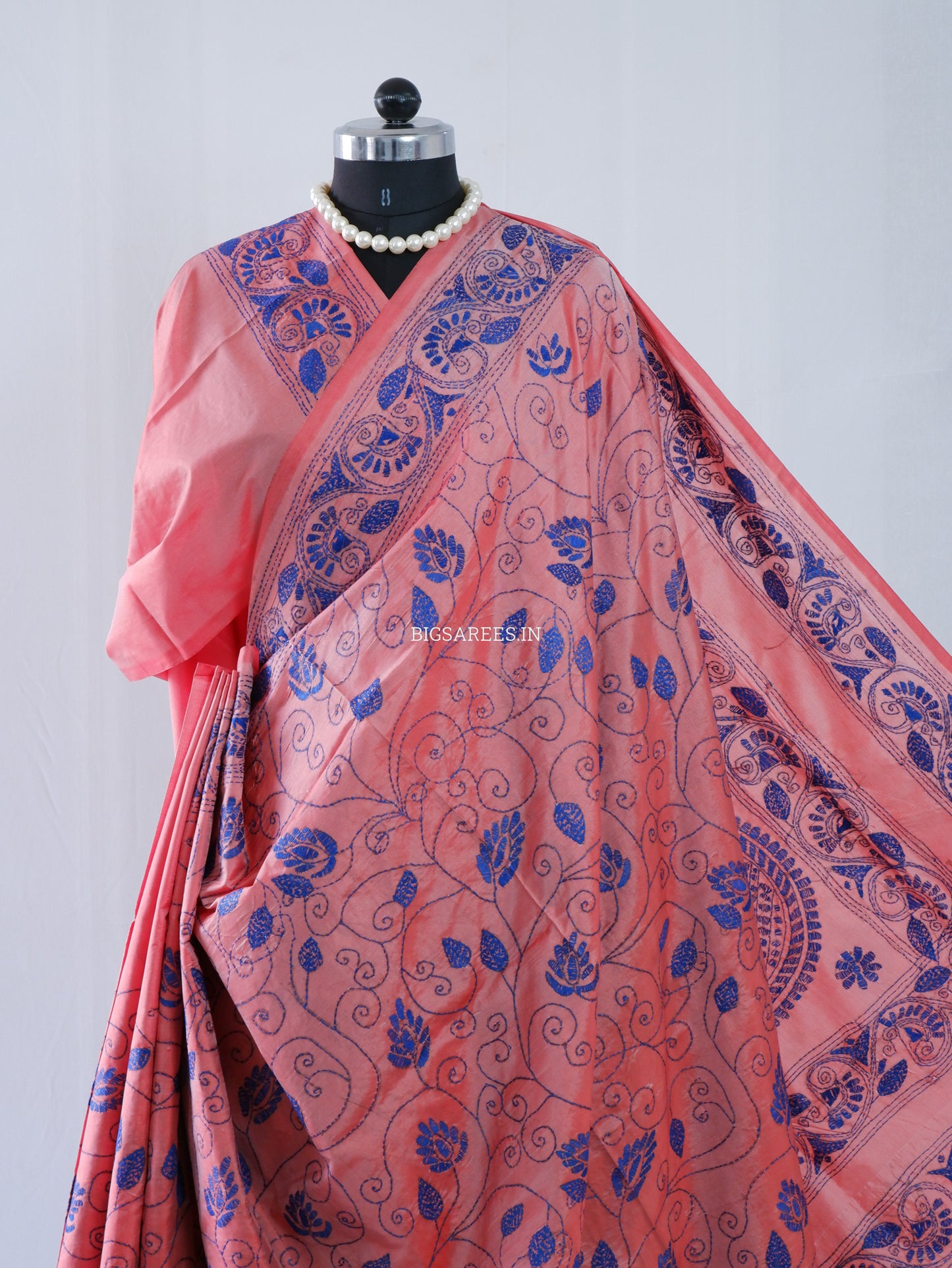 Kantha Stitch Hand Embroidered Saree | Blended Bangalore Silk / Art Silk | Soft Pink