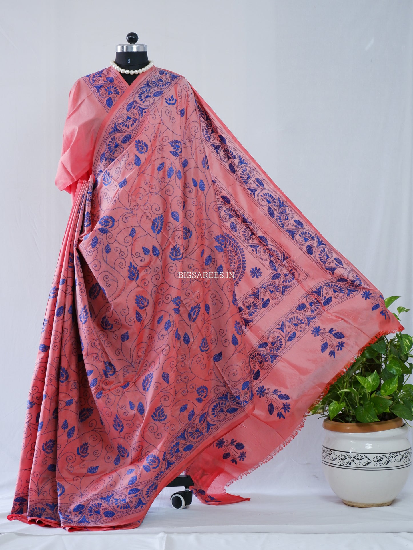 Kantha Stitch Hand Embroidered Saree | Blended Bangalore Silk / Art Silk | Soft Pink