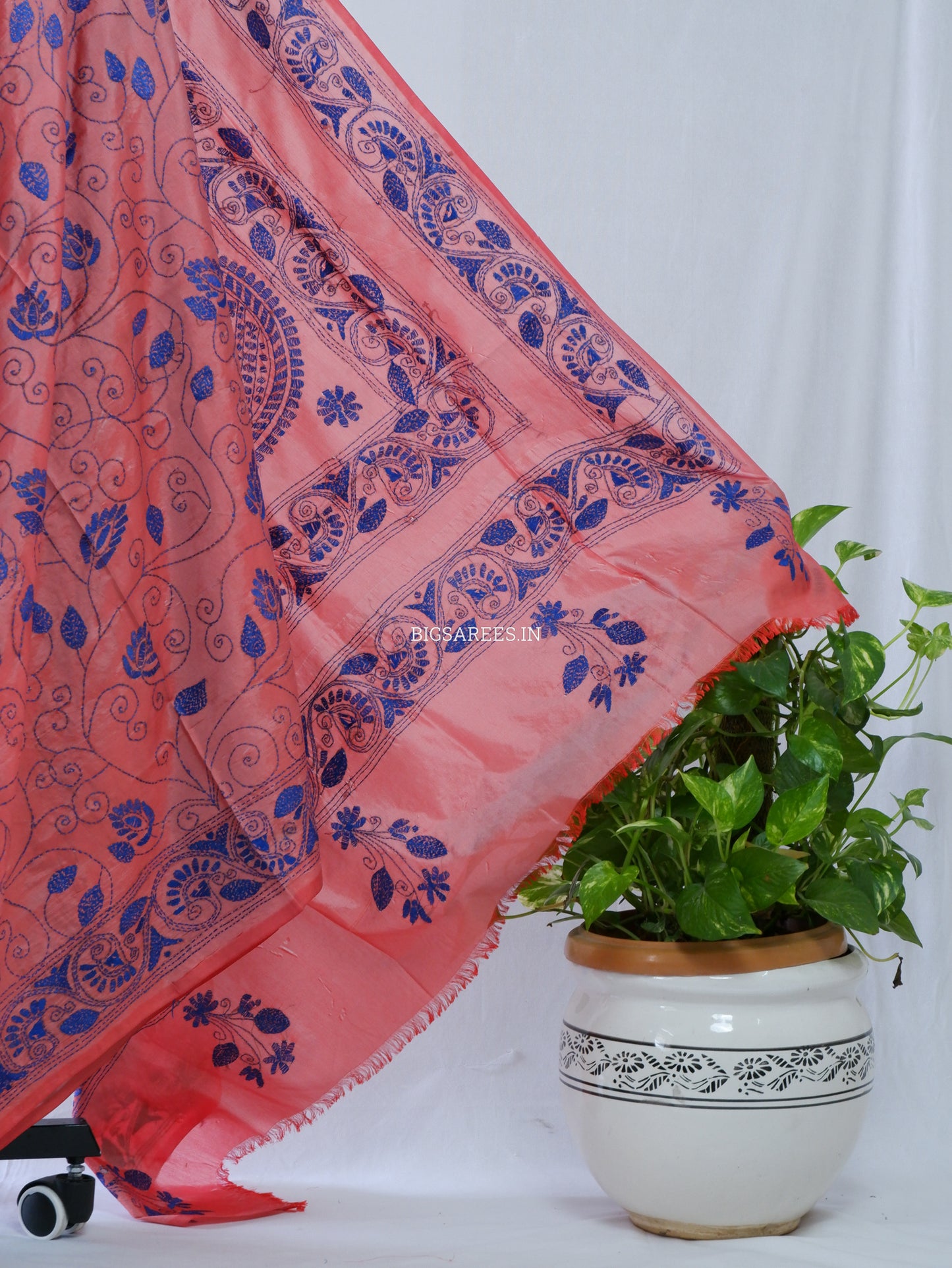 Kantha Stitch Hand Embroidered Saree | Blended Bangalore Silk / Art Silk | Soft Pink