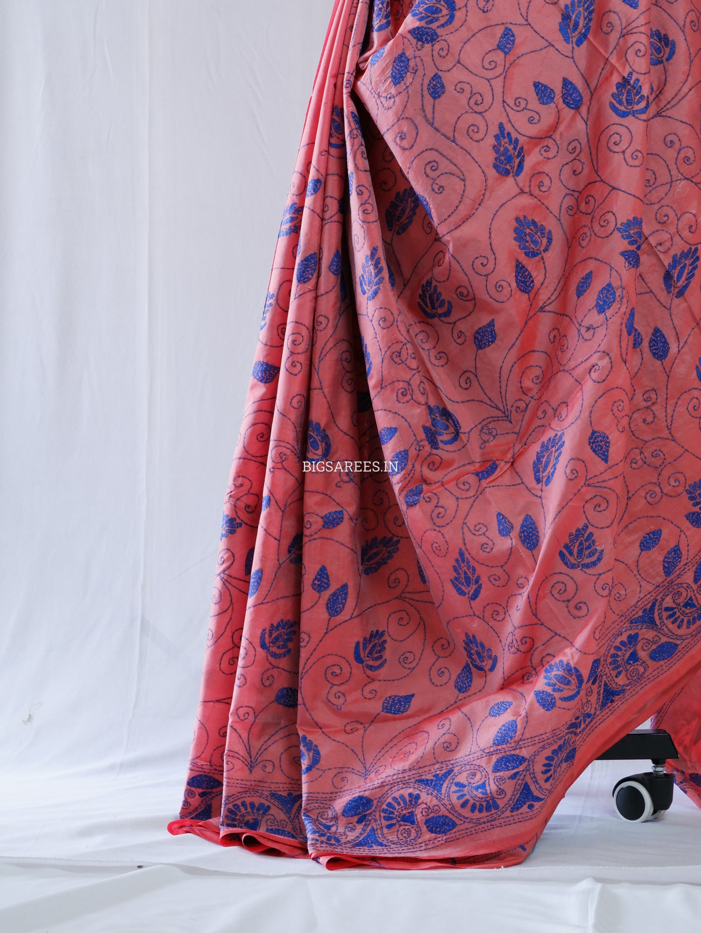 Kantha Stitch Hand Embroidered Saree | Blended Bangalore Silk / Art Silk | Soft Pink
