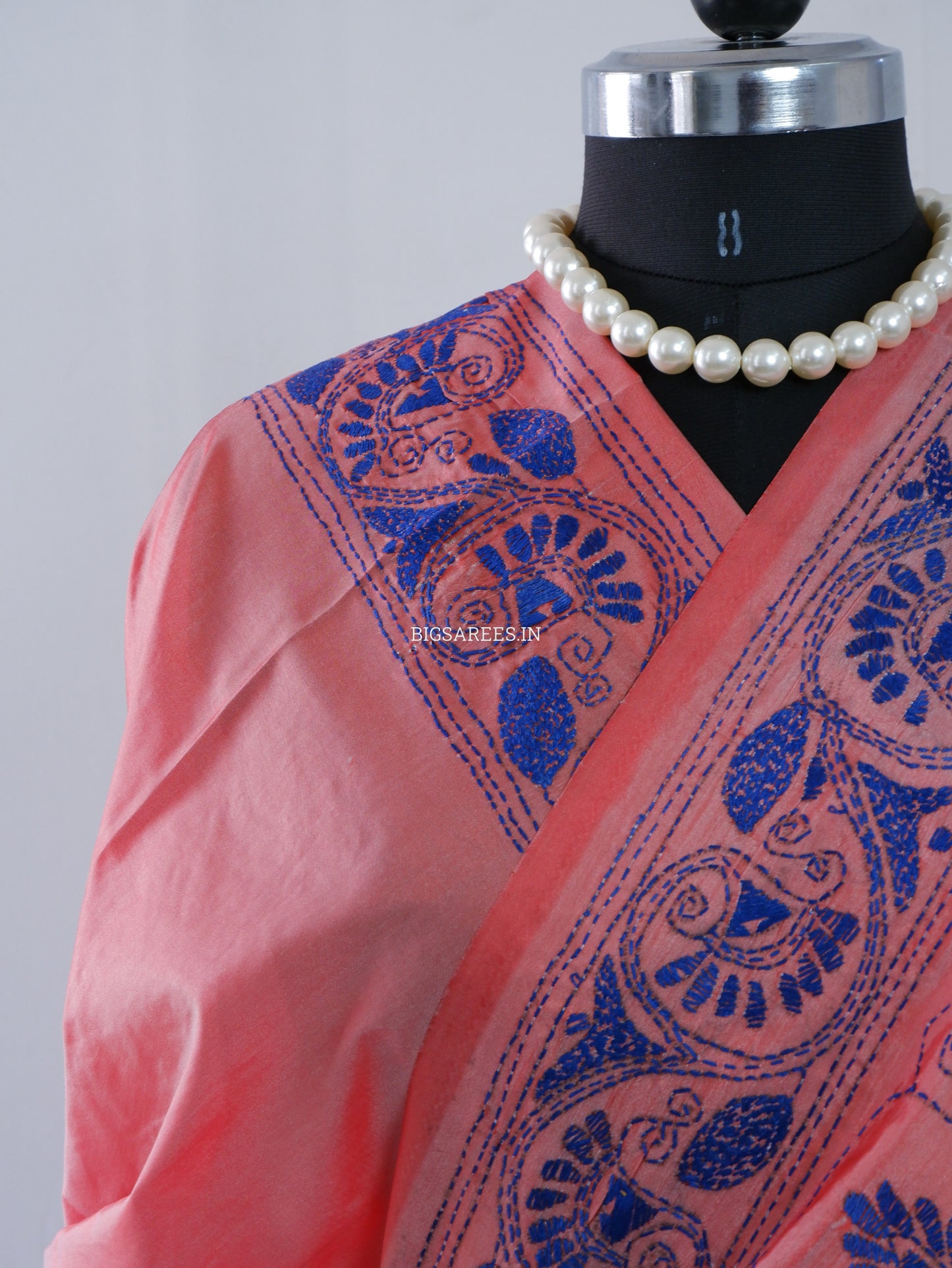 Kantha Stitch Hand Embroidered Saree | Blended Bangalore Silk / Art Silk | Soft Pink