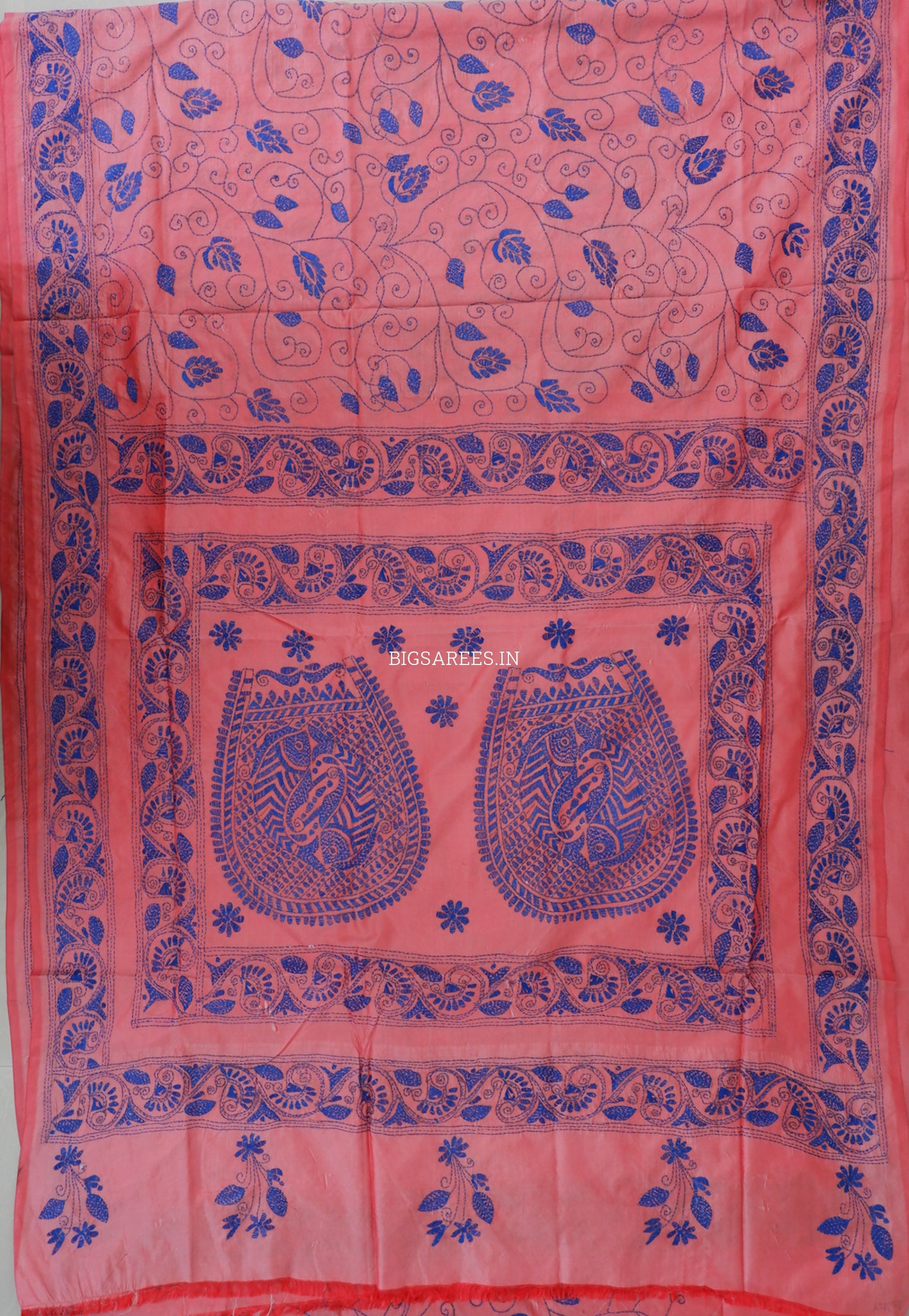 Kantha Stitch Hand Embroidered Saree | Blended Bangalore Silk / Art Silk | Soft Pink