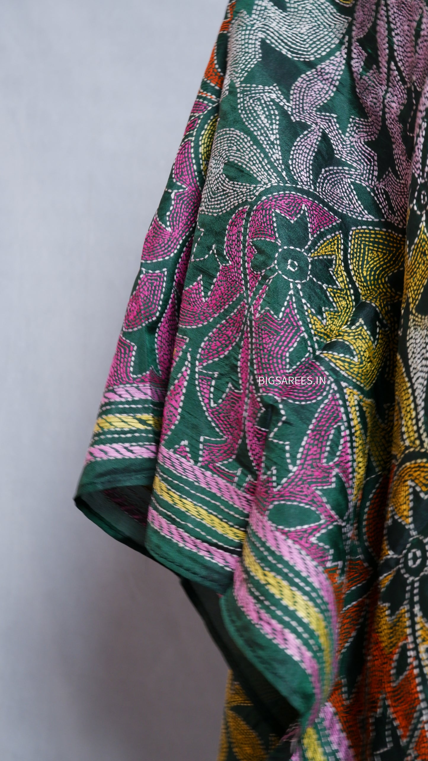 Kantha Art Silk Stole | Forest Green | 22" |